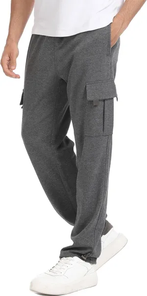 Suwangi Mens Cargo Pants Loose Waist Relaxed Fit Outdoor Elastic Bottom Pants Athletic Drawstring Multiple Pockets Joggers