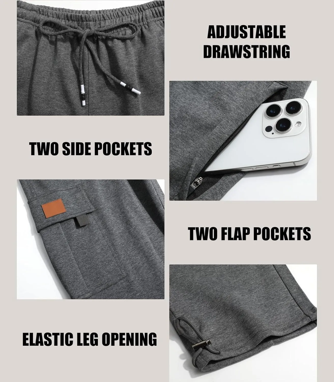 Suwangi Mens Cargo Pants Loose Waist Relaxed Fit Outdoor Elastic Bottom Pants Athletic Drawstring Multiple Pockets Joggers