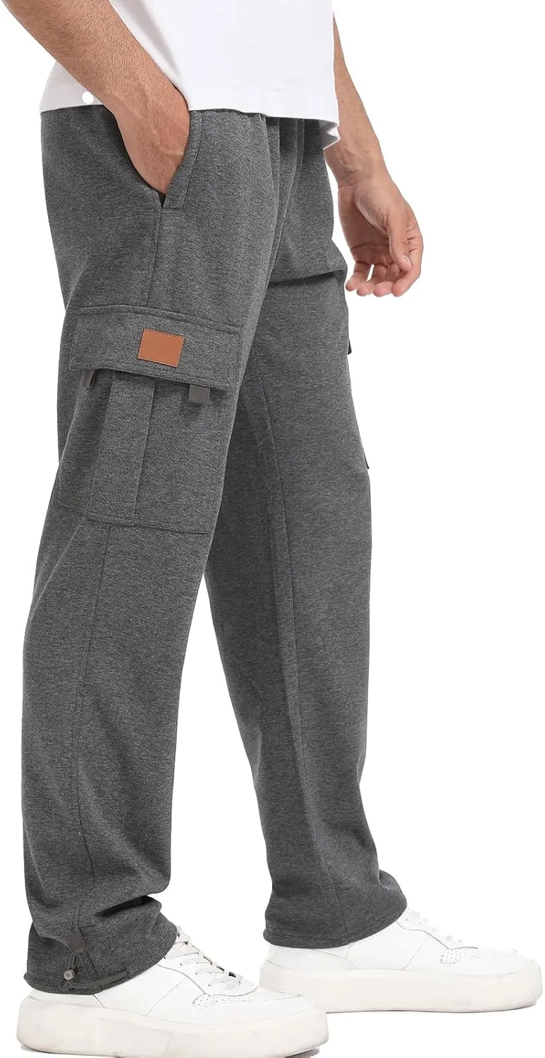 Suwangi Mens Cargo Pants Loose Waist Relaxed Fit Outdoor Elastic Bottom Pants Athletic Drawstring Multiple Pockets Joggers