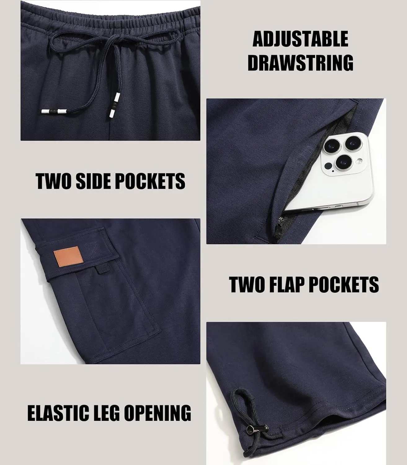 Suwangi Mens Cargo Pants Loose Waist Relaxed Fit Outdoor Elastic Bottom Pants Athletic Drawstring Multiple Pockets Joggers