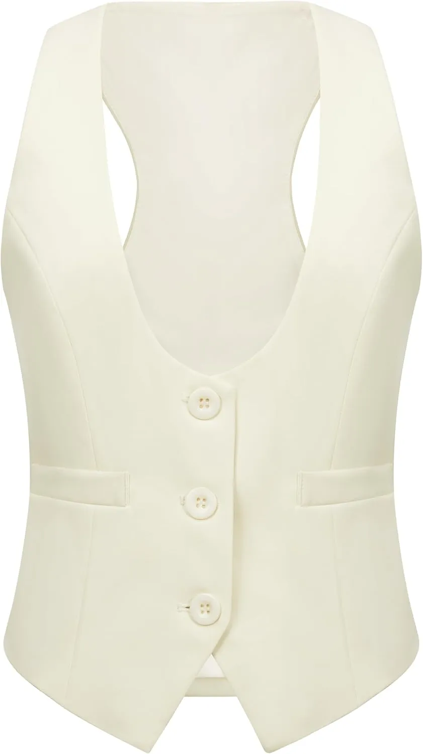 V VOCNI Suit Vest for Women Waistcoat Vintage Steampunk Dressy Casual Racerback Vest Jacket