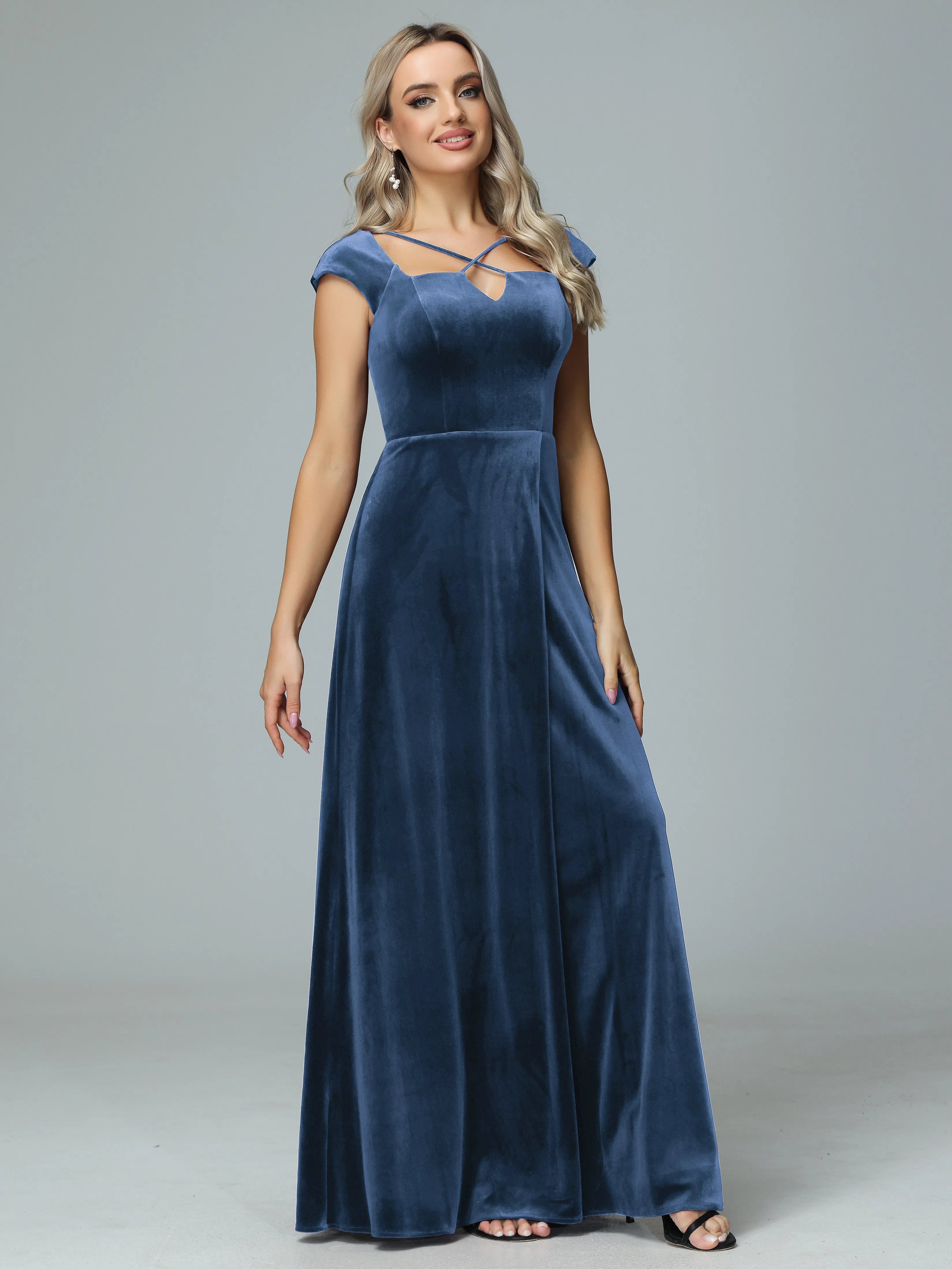 Vintage A-line Cap Sleeves Velvet Bridesmaid Dresses