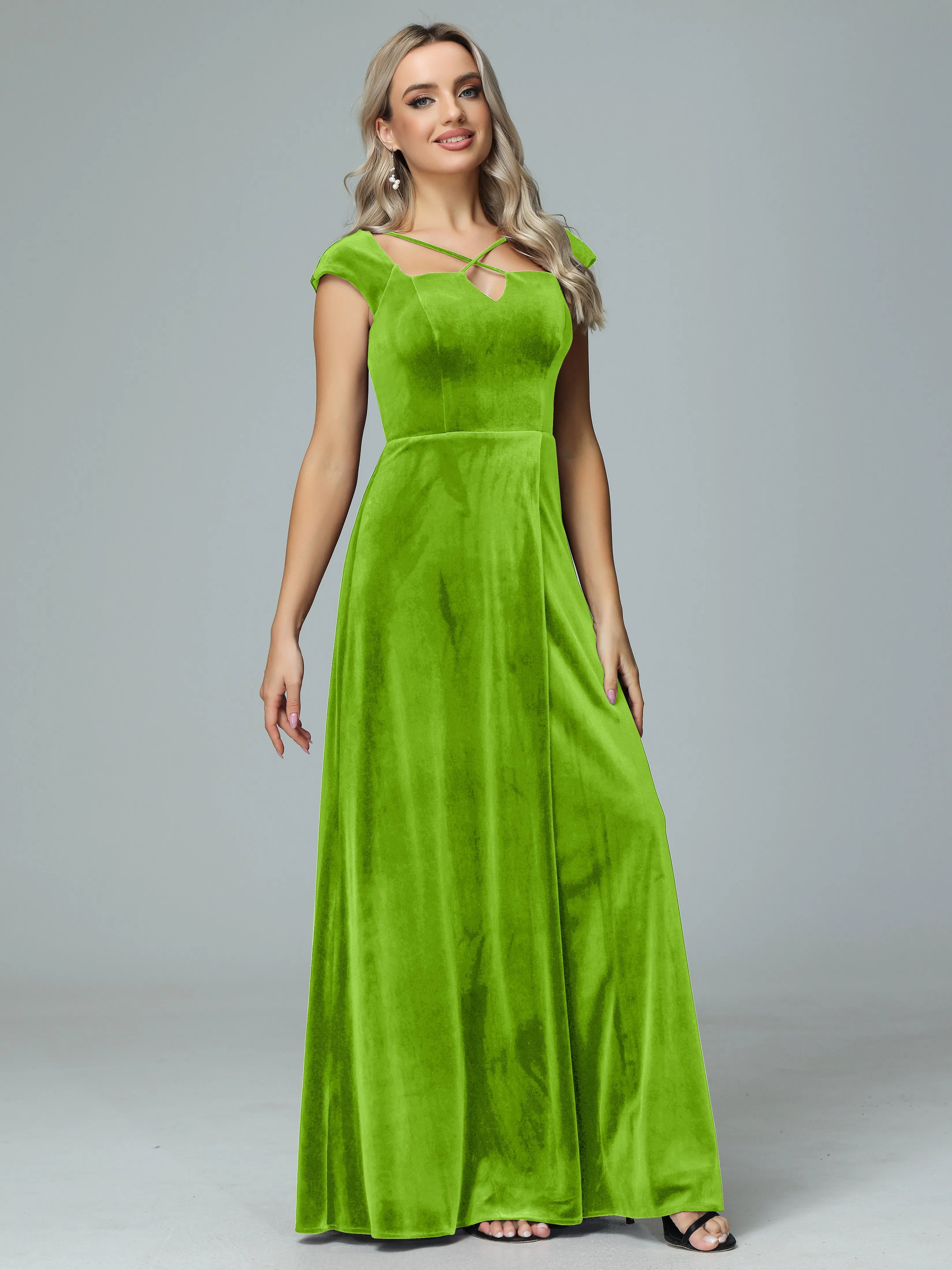 Vintage A-line Cap Sleeves Velvet Bridesmaid Dresses