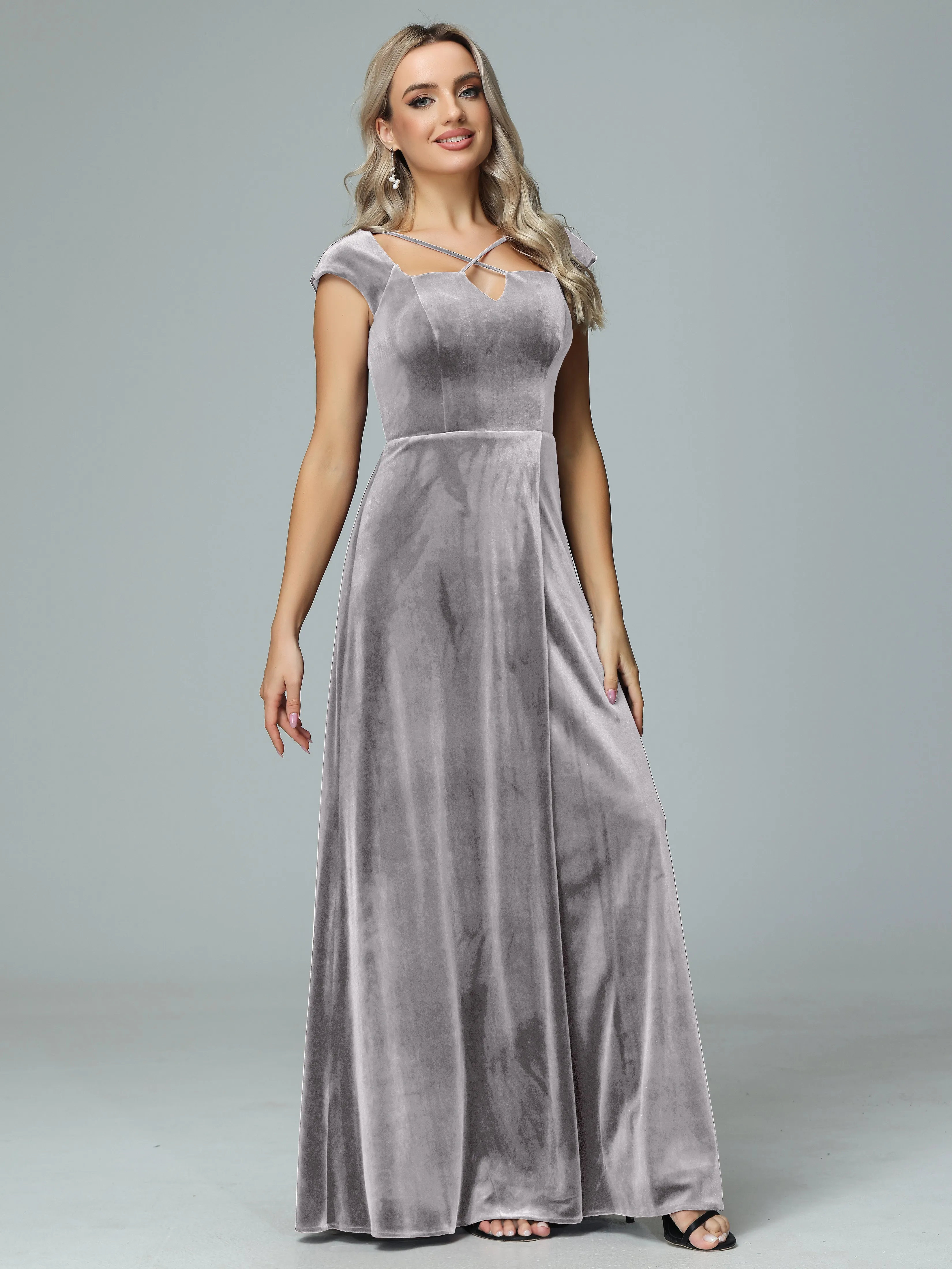 Vintage A-line Cap Sleeves Velvet Bridesmaid Dresses