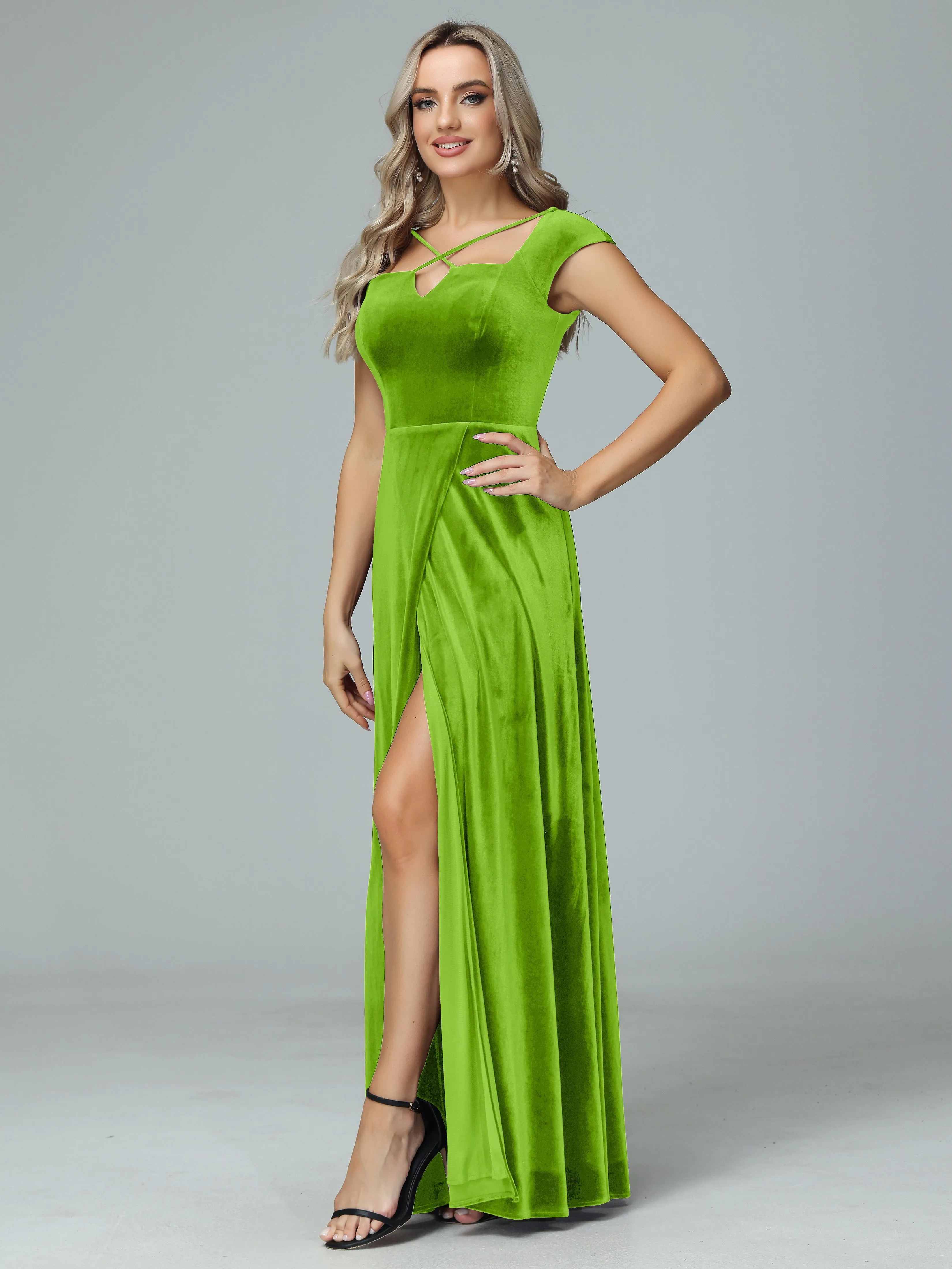 Vintage A-line Cap Sleeves Velvet Bridesmaid Dresses