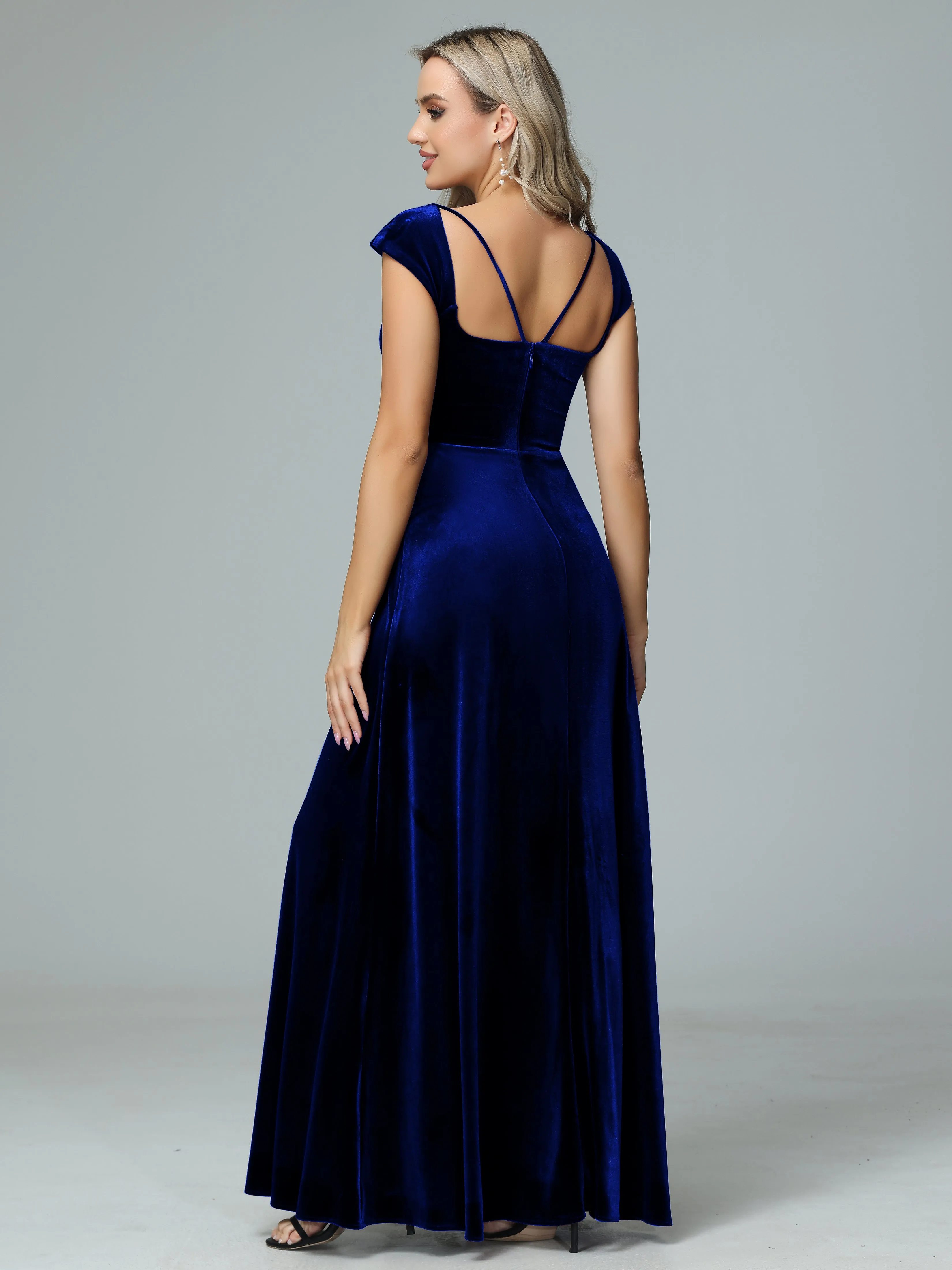 Vintage A-line Cap Sleeves Velvet Bridesmaid Dresses