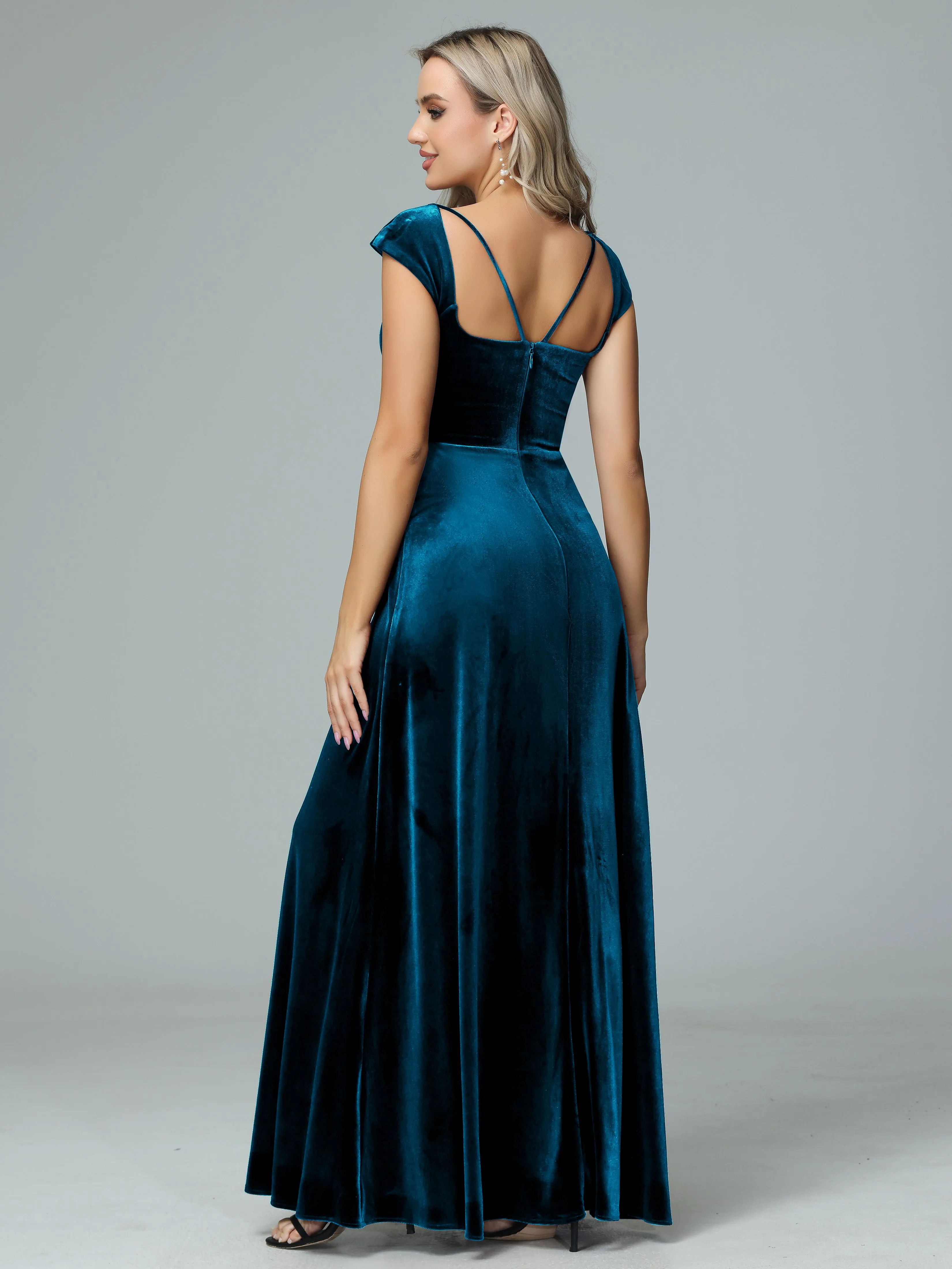 Vintage A-line Cap Sleeves Velvet Bridesmaid Dresses