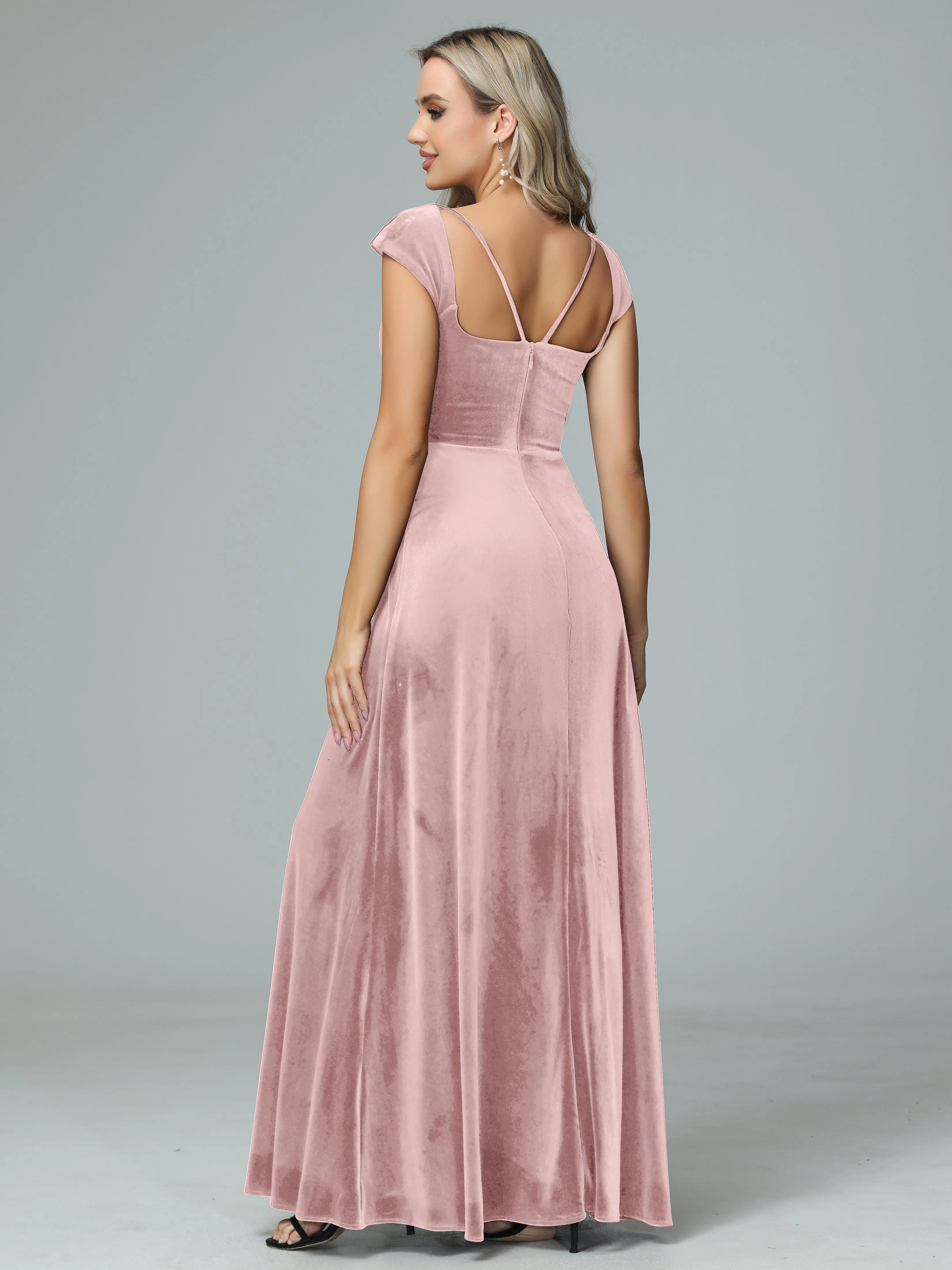 Vintage A-line Cap Sleeves Velvet Bridesmaid Dresses