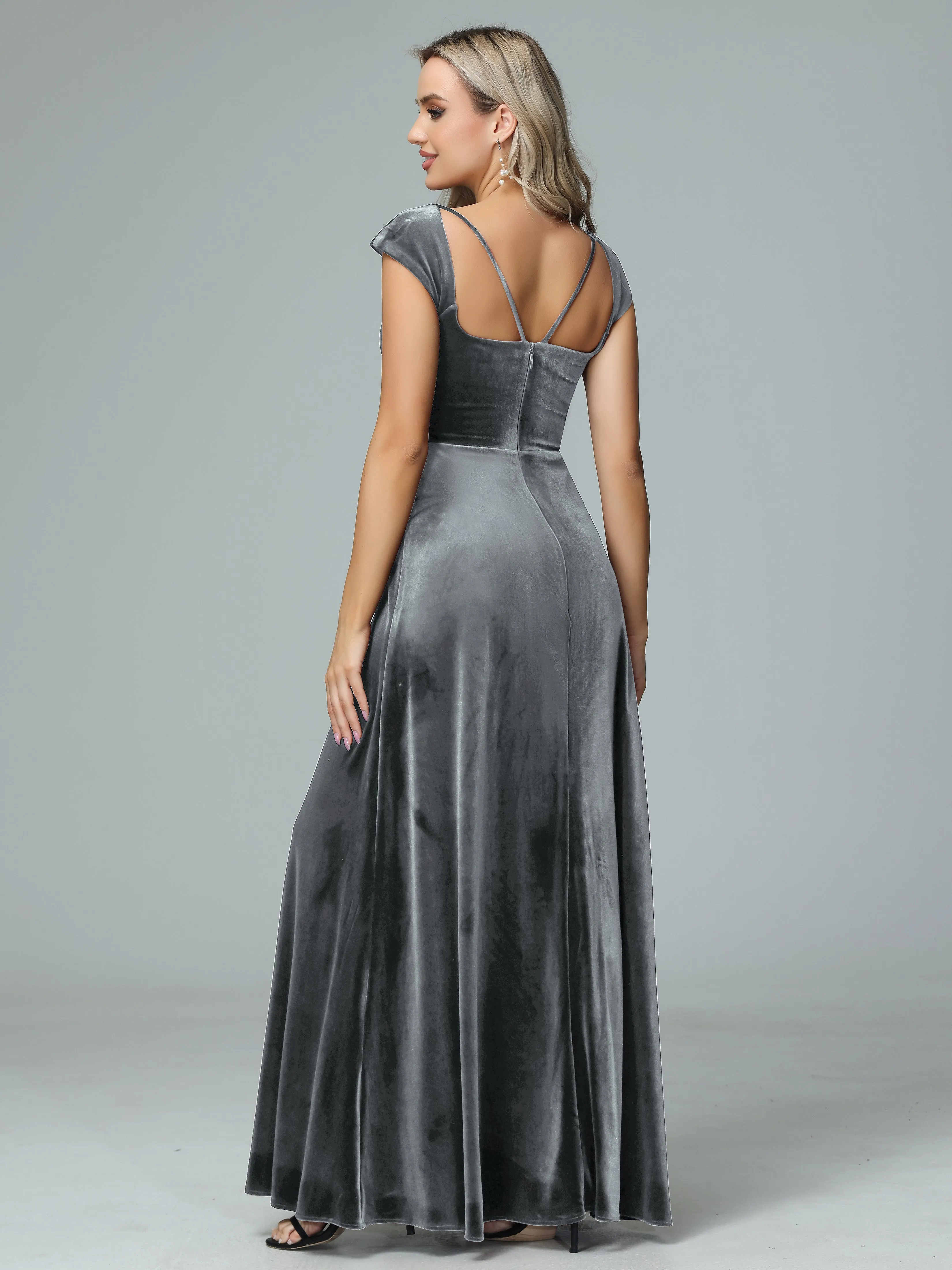 Vintage A-line Cap Sleeves Velvet Bridesmaid Dresses