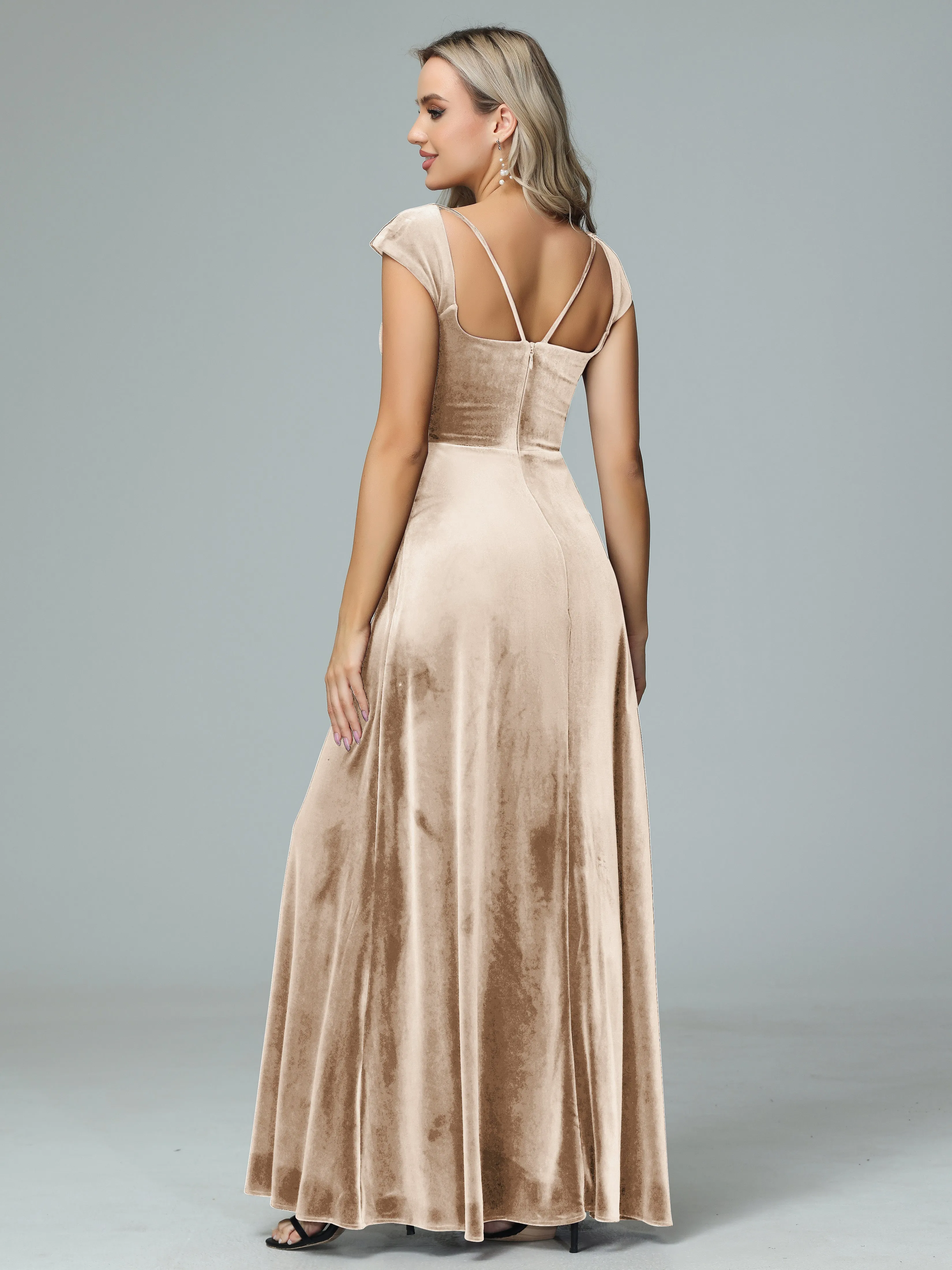 Vintage A-line Cap Sleeves Velvet Bridesmaid Dresses