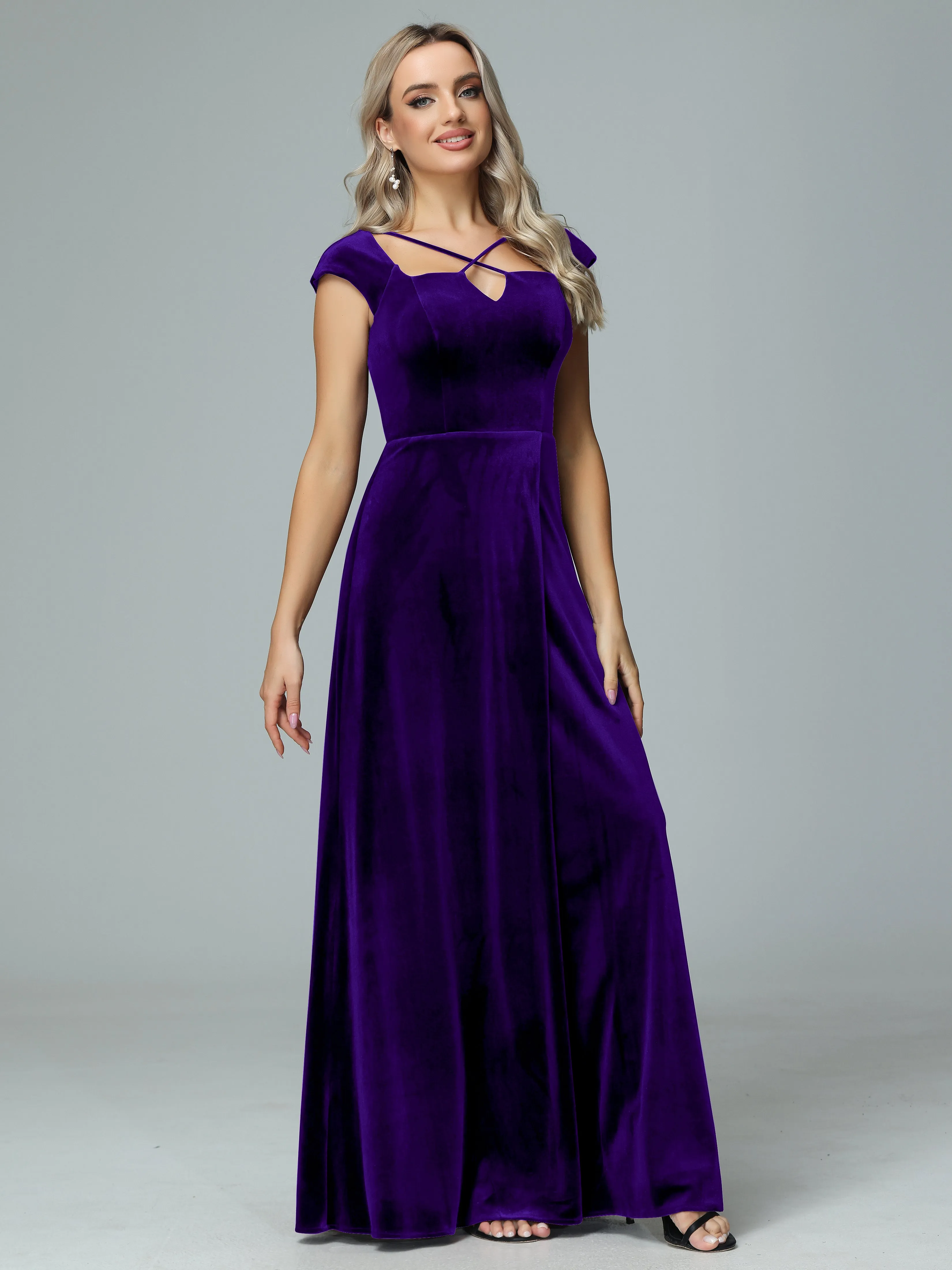 Vintage A-line Cap Sleeves Velvet Bridesmaid Dresses