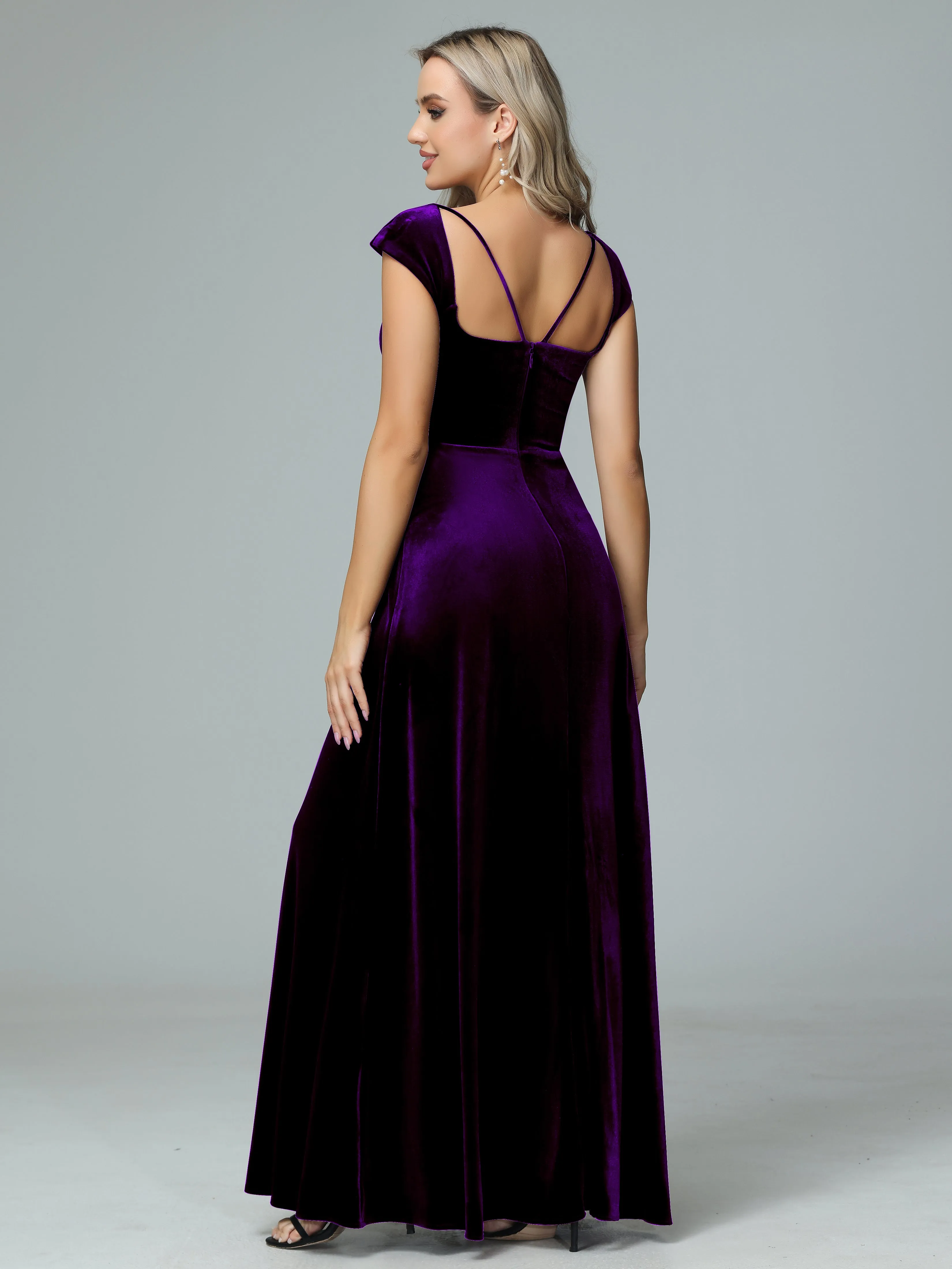Vintage A-line Cap Sleeves Velvet Bridesmaid Dresses