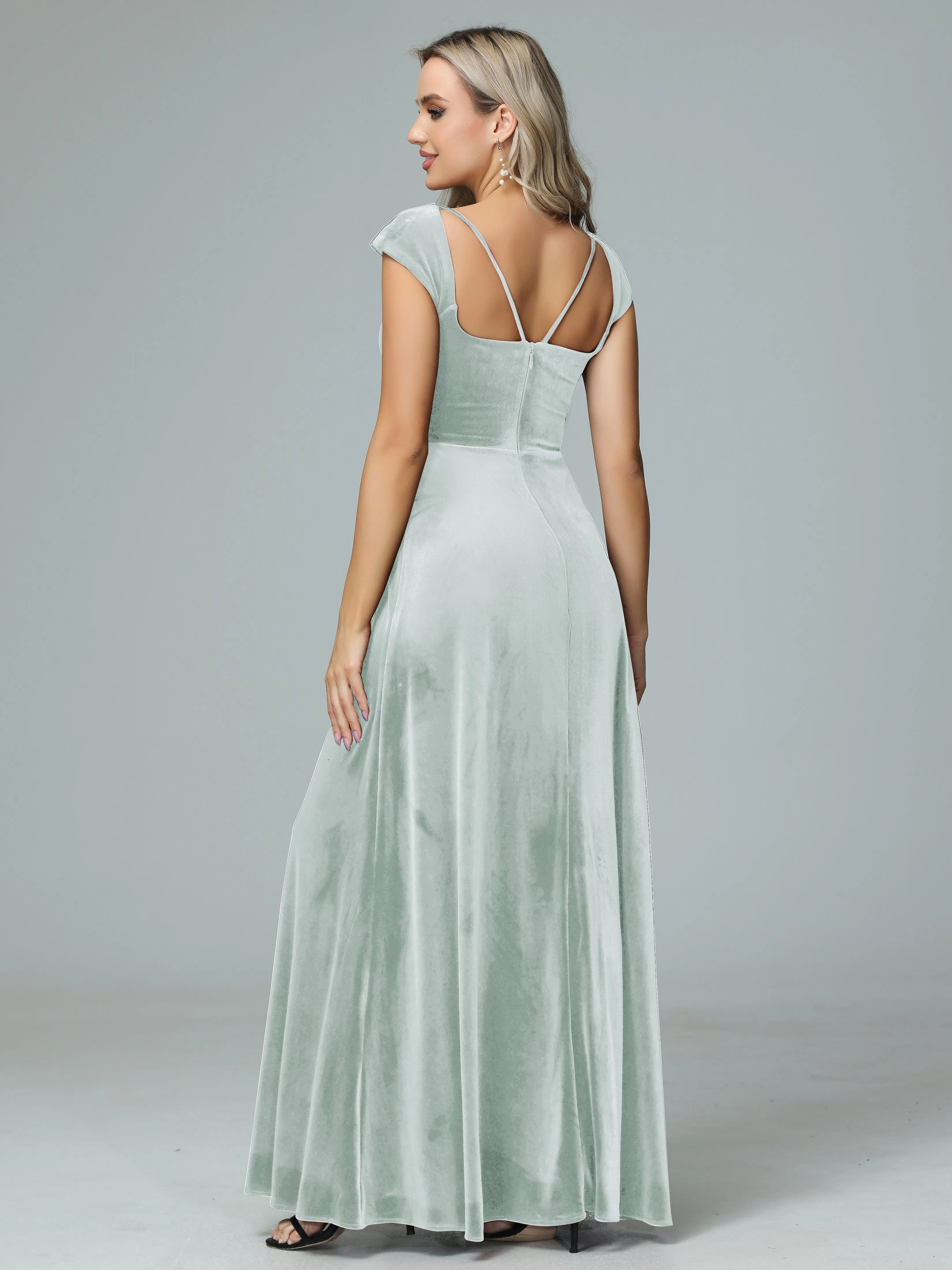 Vintage A-line Cap Sleeves Velvet Bridesmaid Dresses