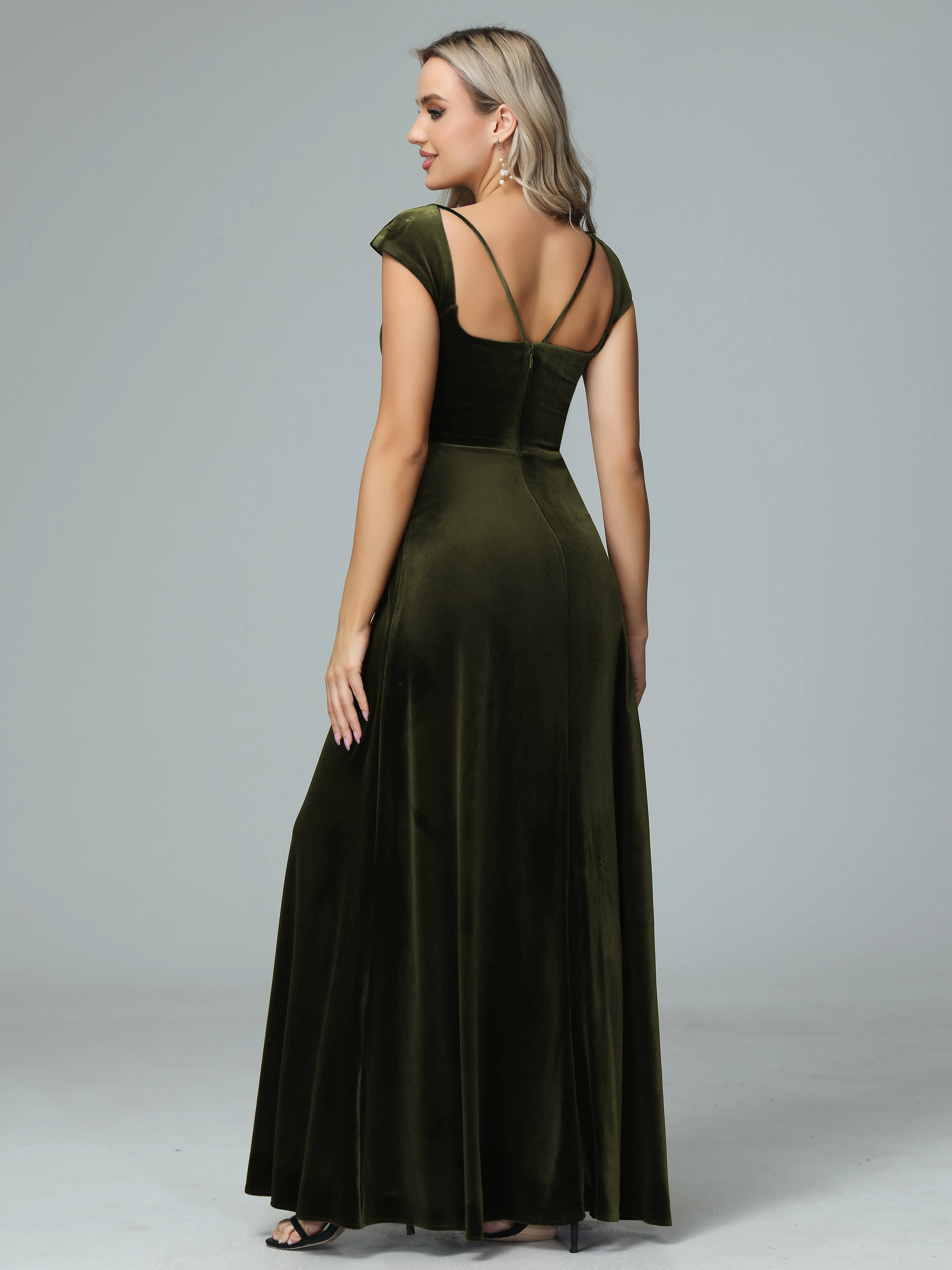 Vintage A-line Cap Sleeves Velvet Bridesmaid Dresses