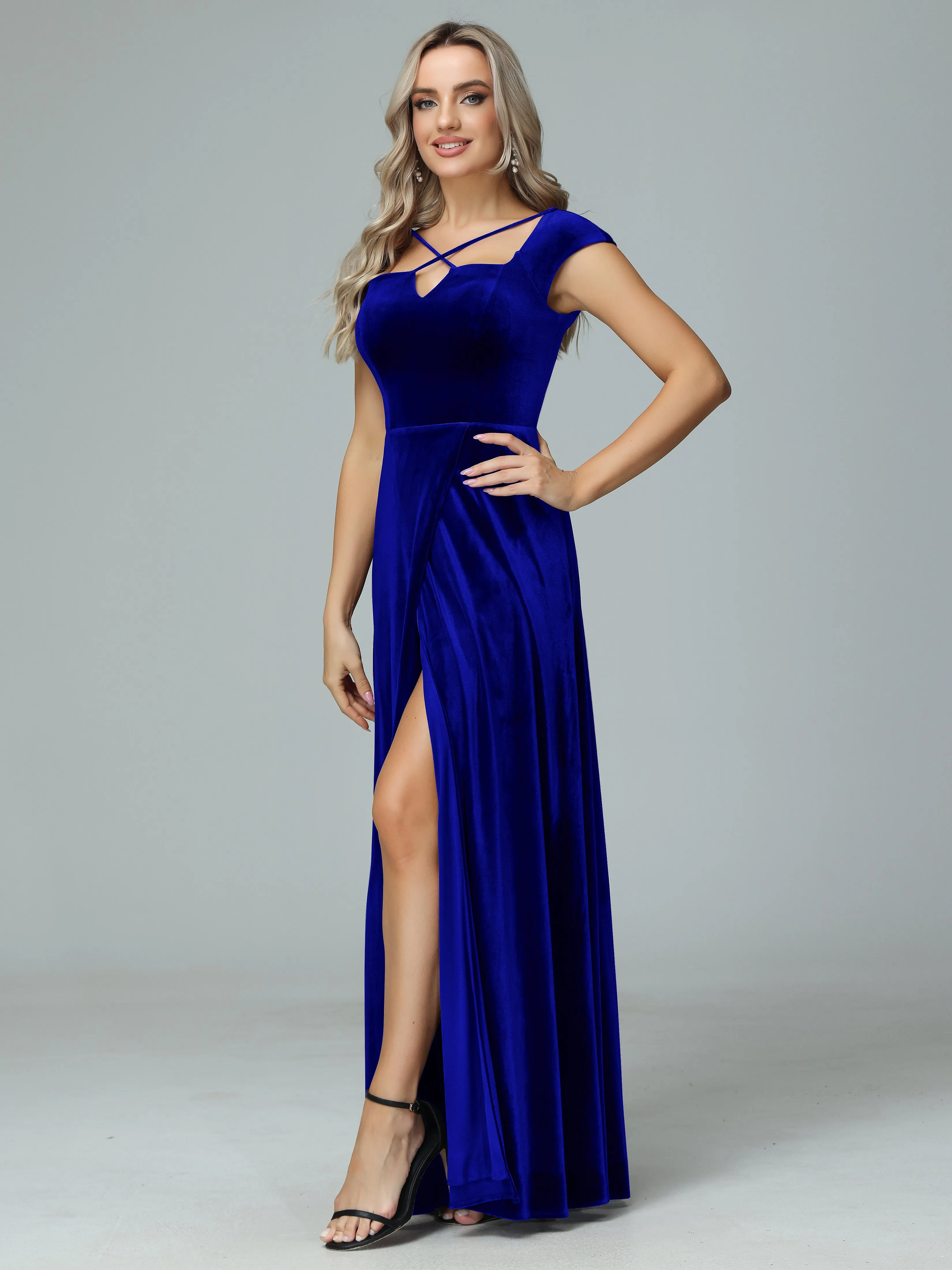 Vintage A-line Cap Sleeves Velvet Bridesmaid Dresses