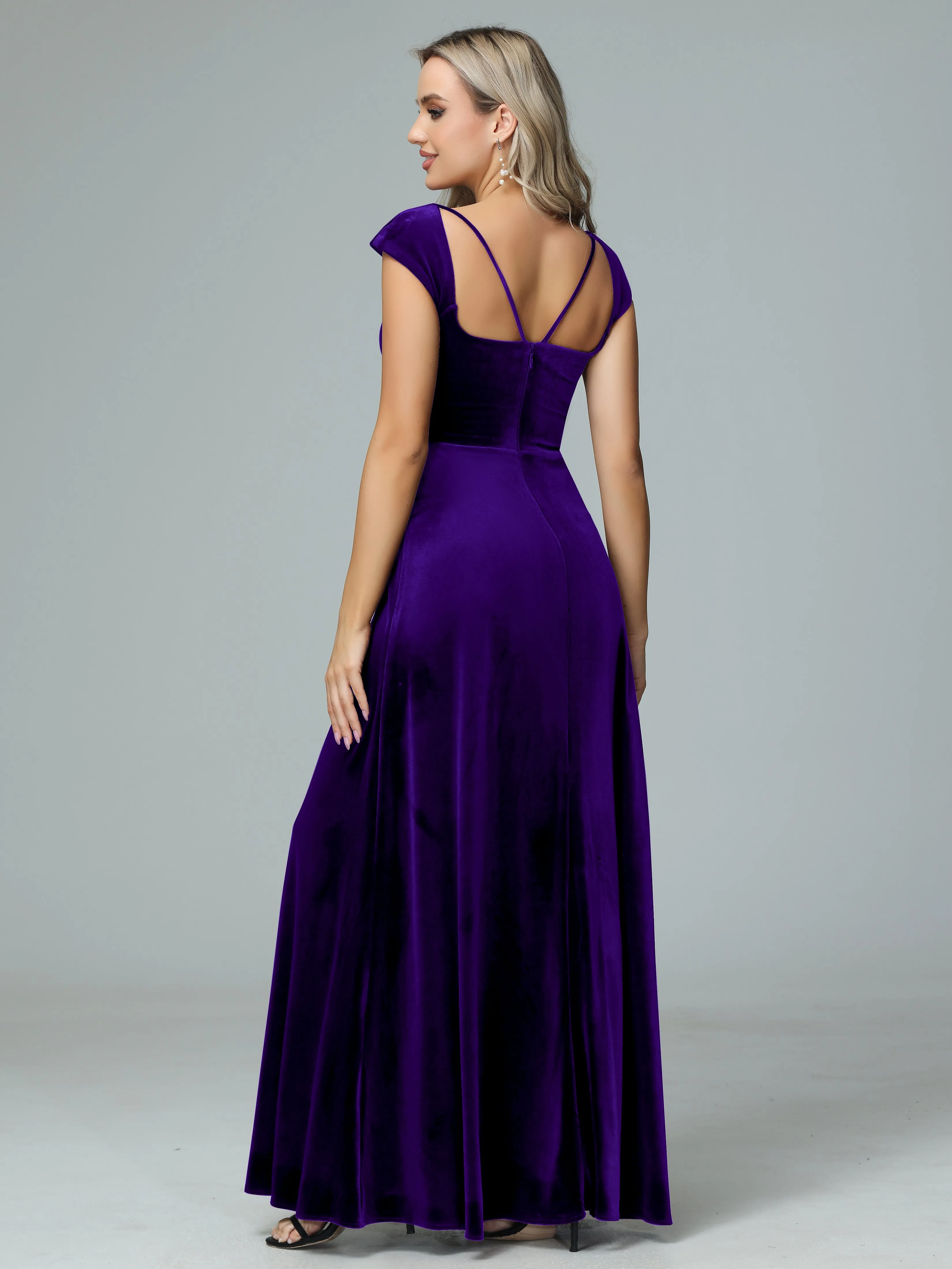 Vintage A-line Cap Sleeves Velvet Bridesmaid Dresses