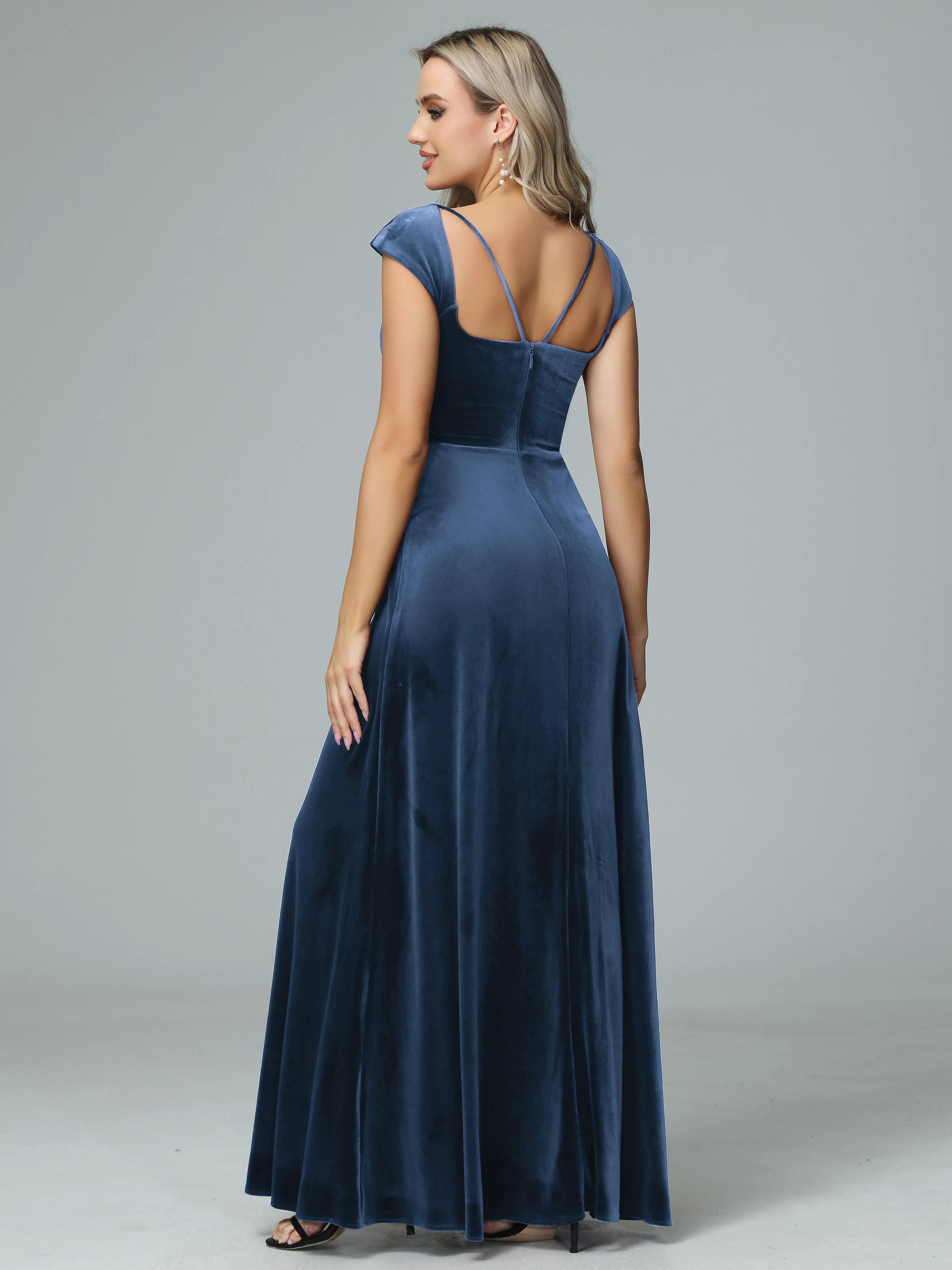 Vintage A-line Cap Sleeves Velvet Bridesmaid Dresses