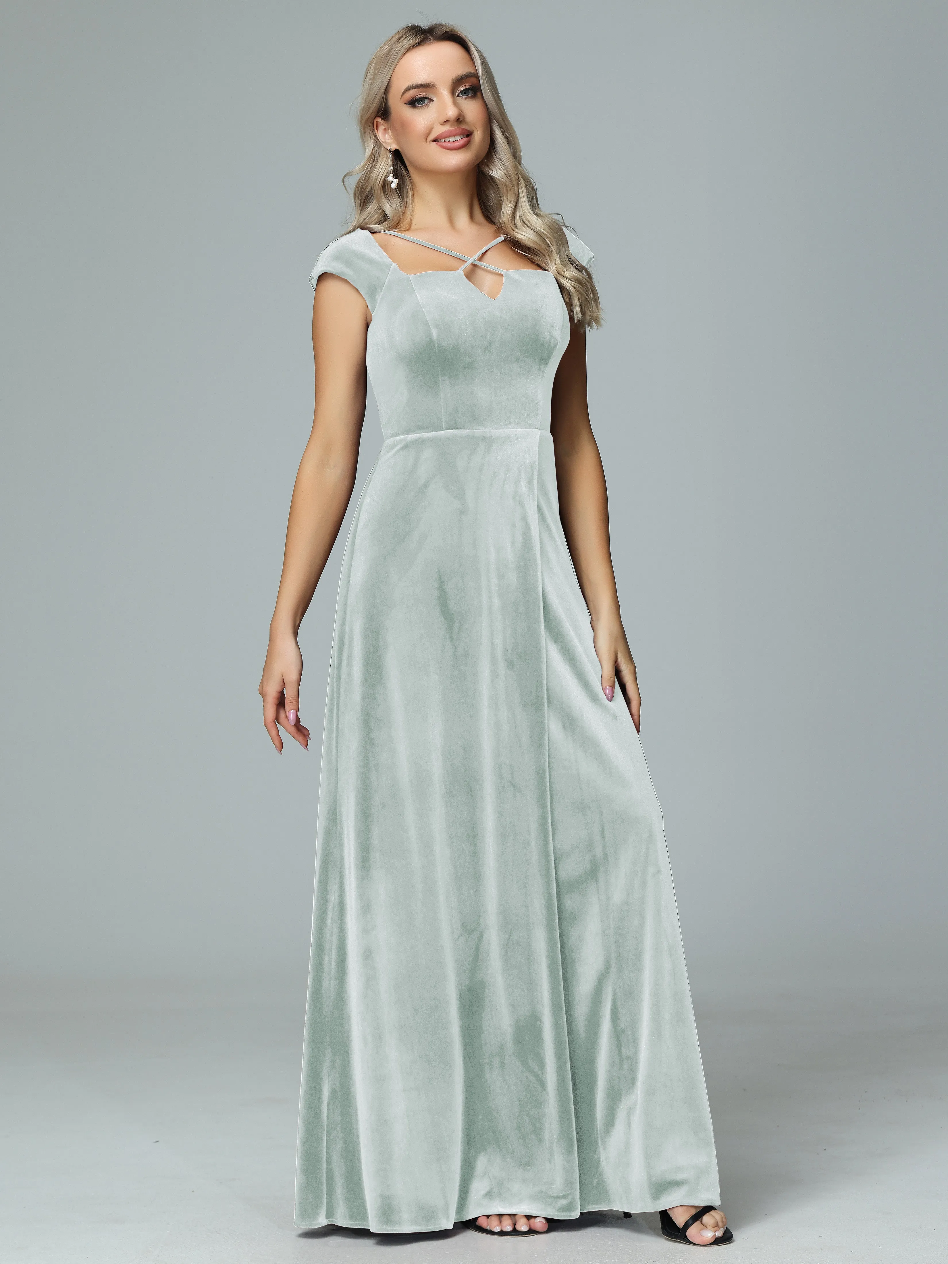 Vintage A-line Cap Sleeves Velvet Bridesmaid Dresses