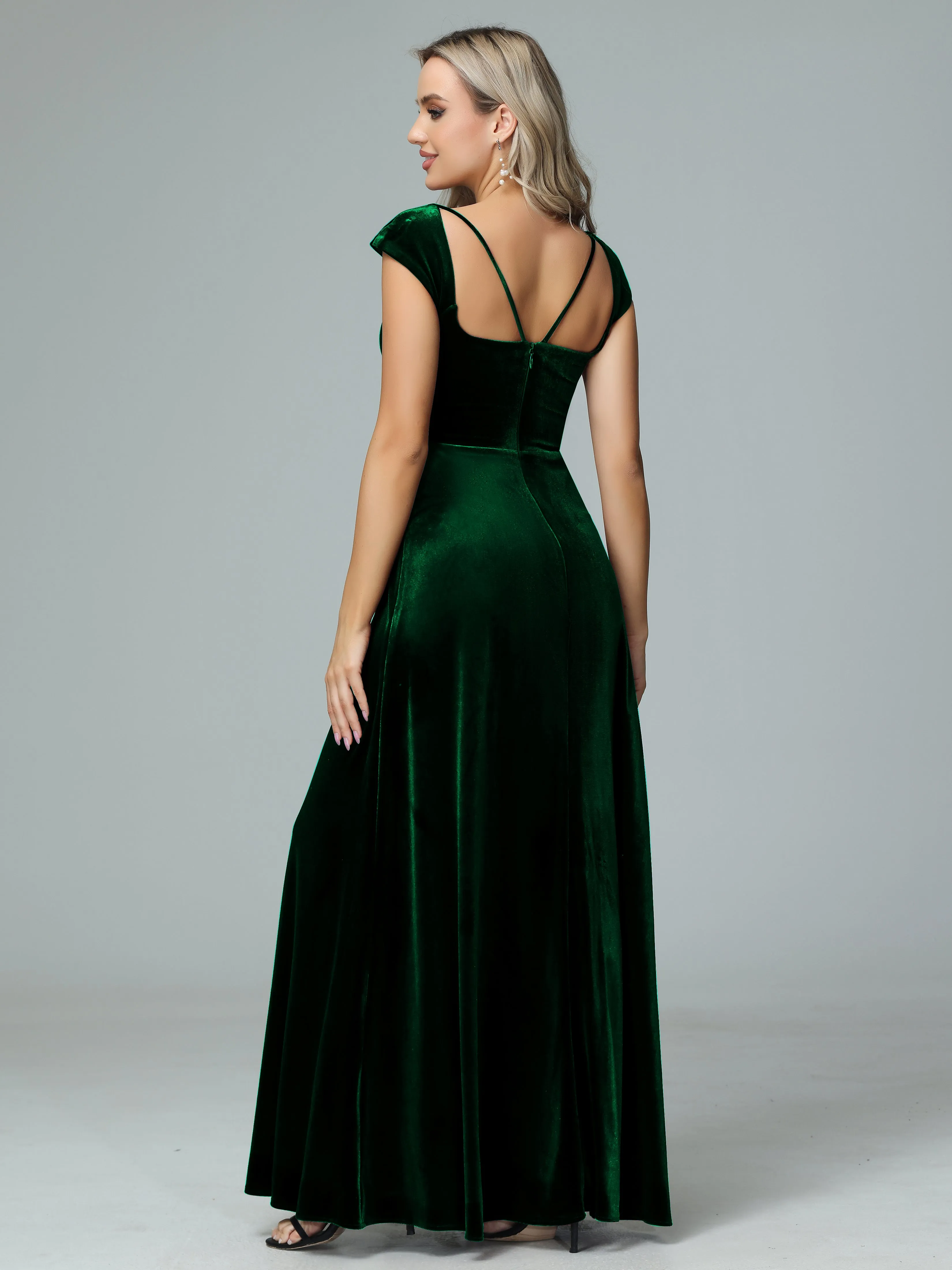 Vintage A-line Cap Sleeves Velvet Bridesmaid Dresses