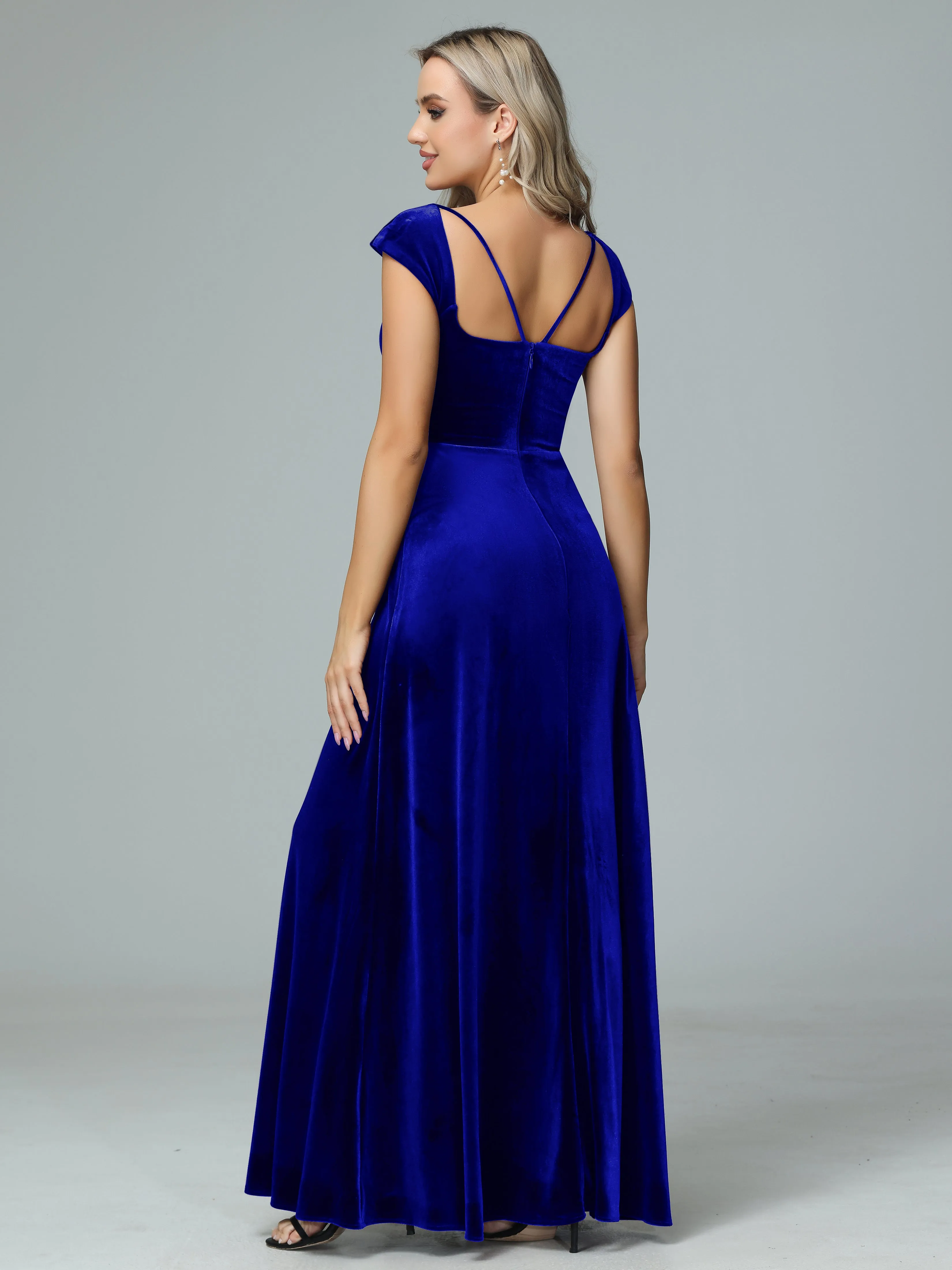 Vintage A-line Cap Sleeves Velvet Bridesmaid Dresses