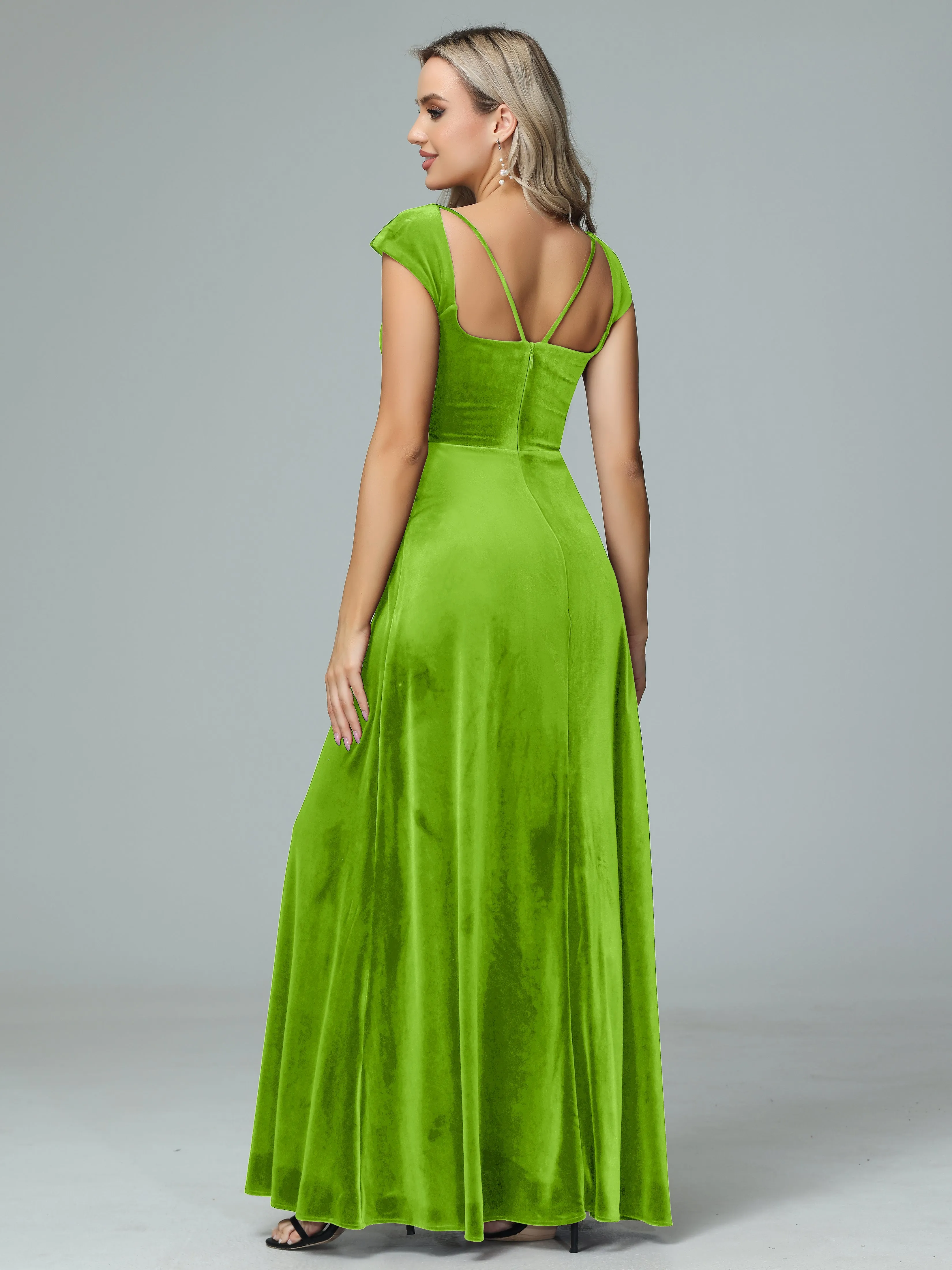 Vintage A-line Cap Sleeves Velvet Bridesmaid Dresses