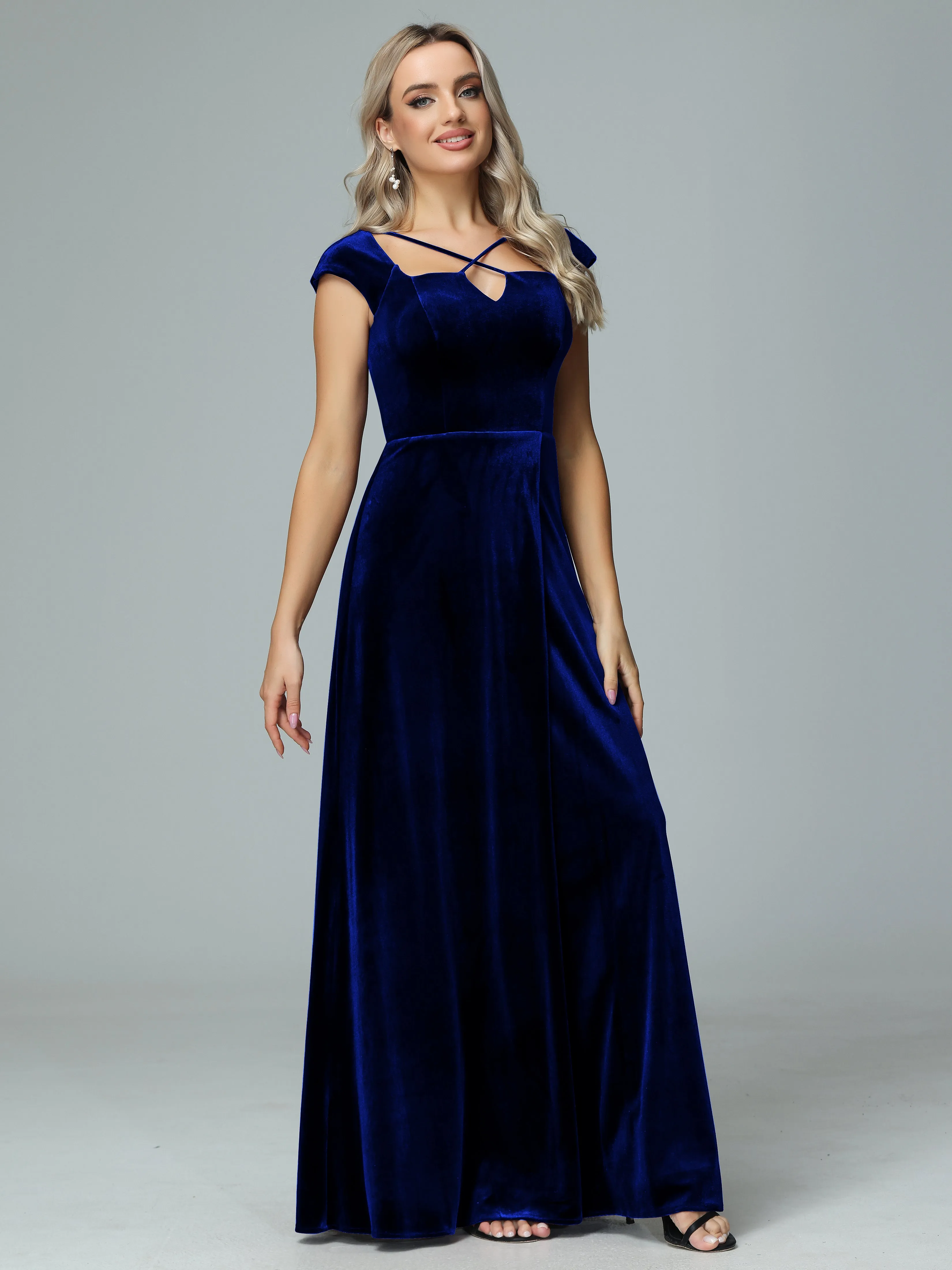 Vintage A-line Cap Sleeves Velvet Bridesmaid Dresses