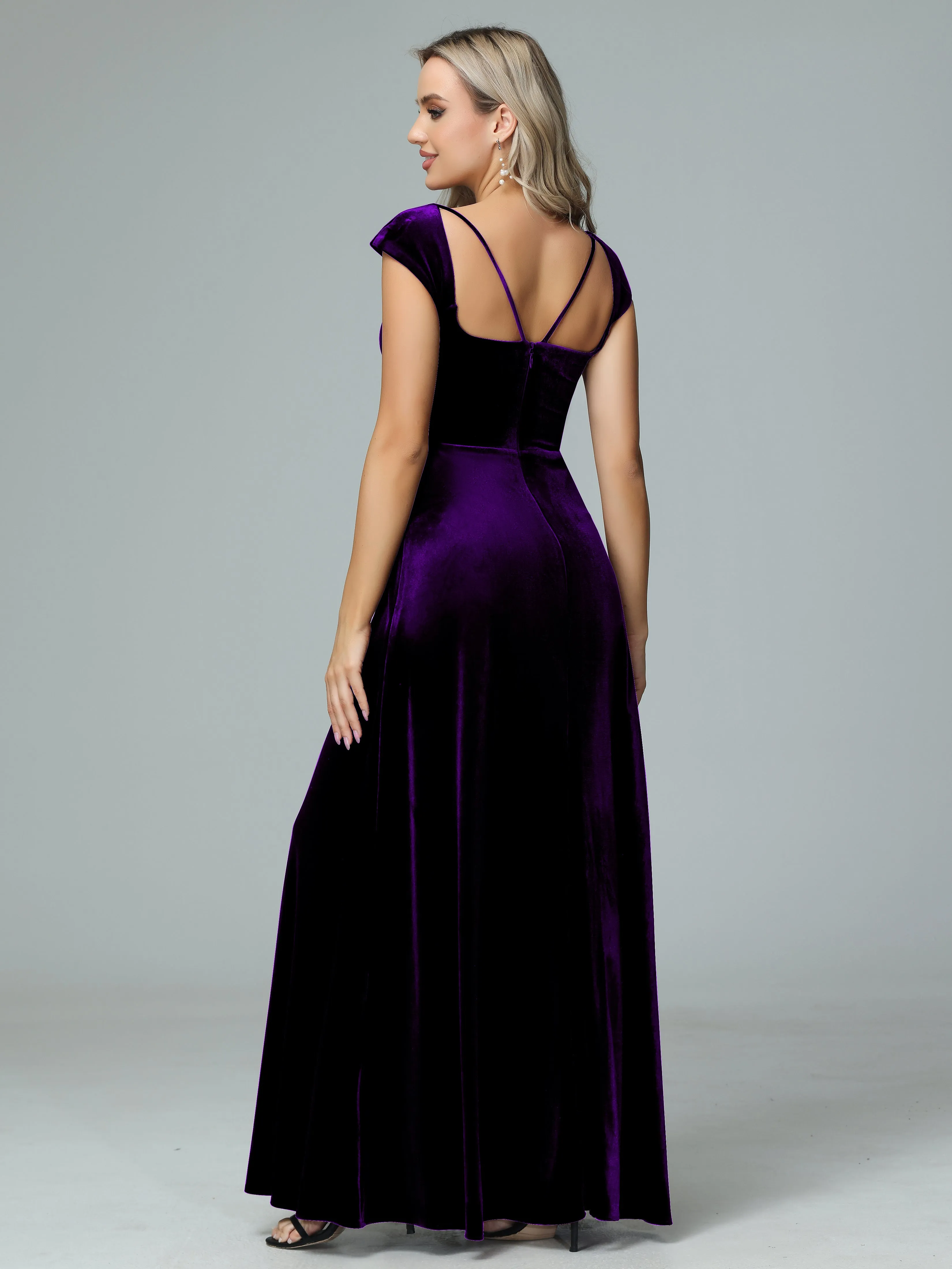 Vintage A-line Cap Sleeves Velvet Bridesmaid Dresses