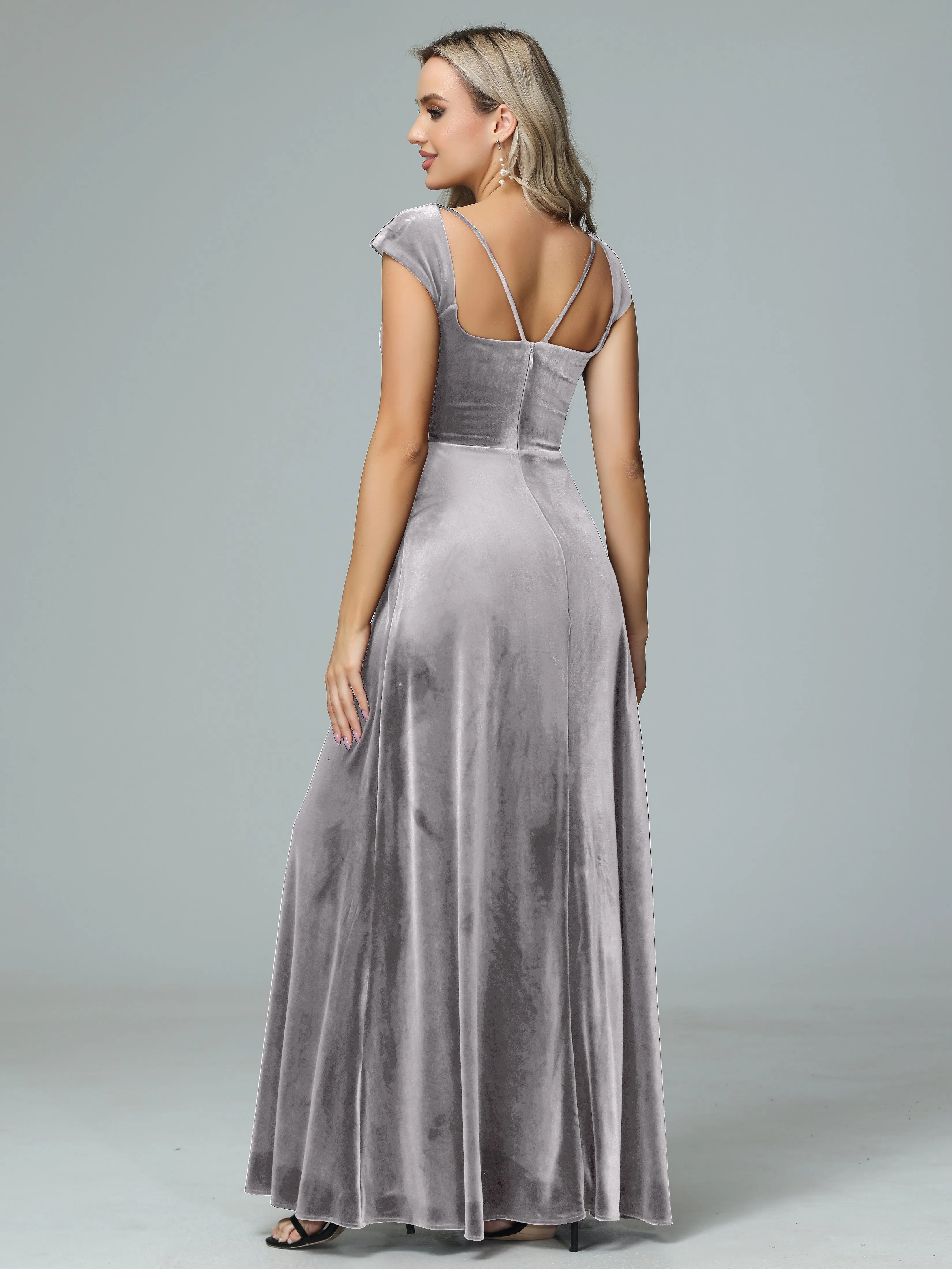 Vintage A-line Cap Sleeves Velvet Bridesmaid Dresses