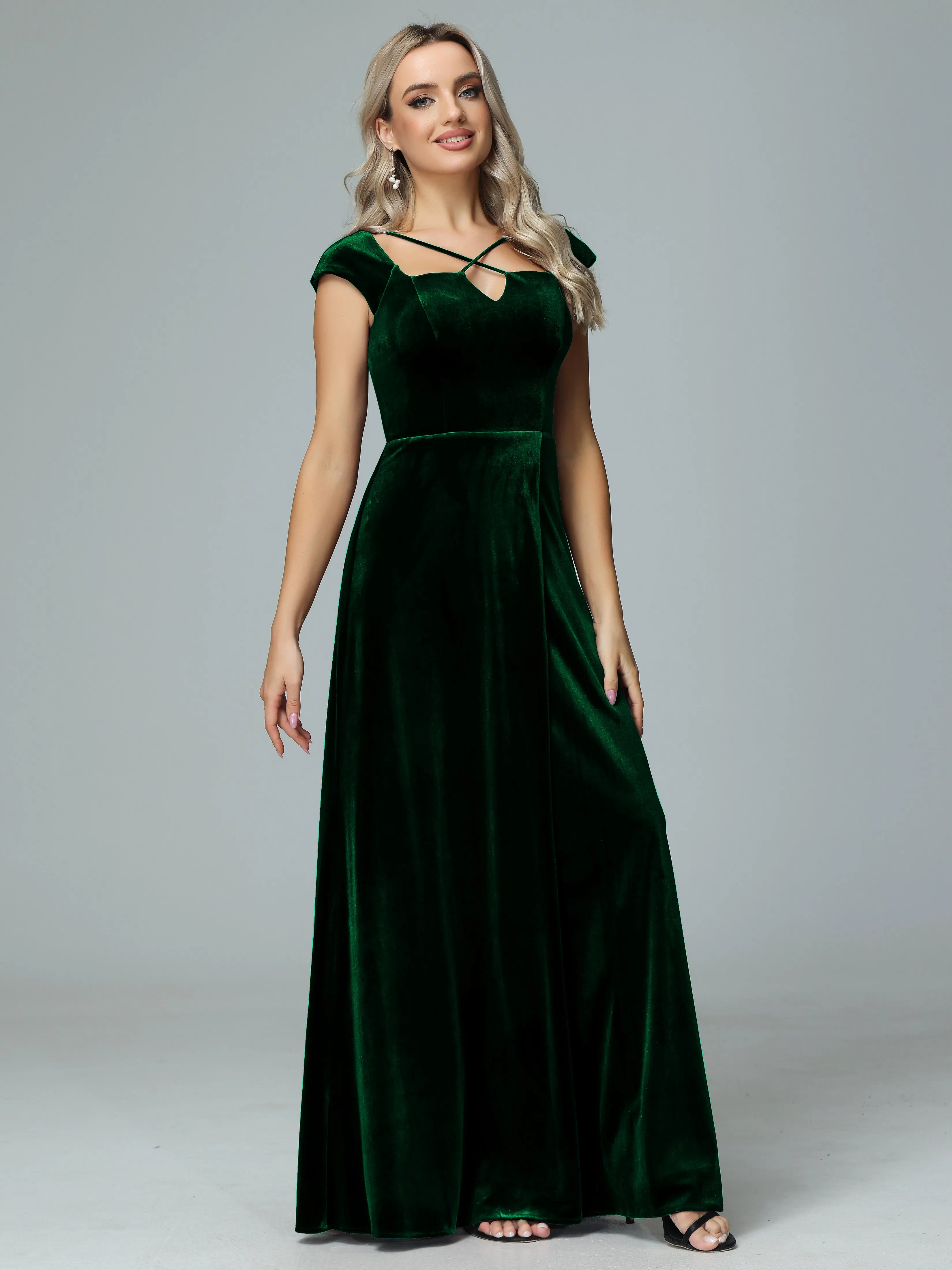 Vintage A-line Cap Sleeves Velvet Bridesmaid Dresses