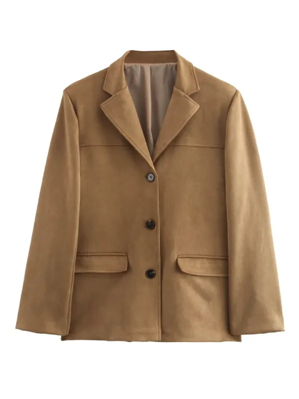 Vintage Business Casual Faux Suede Coat