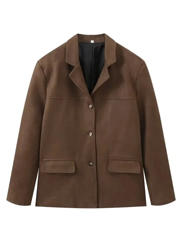 Vintage Business Casual Faux Suede Coat