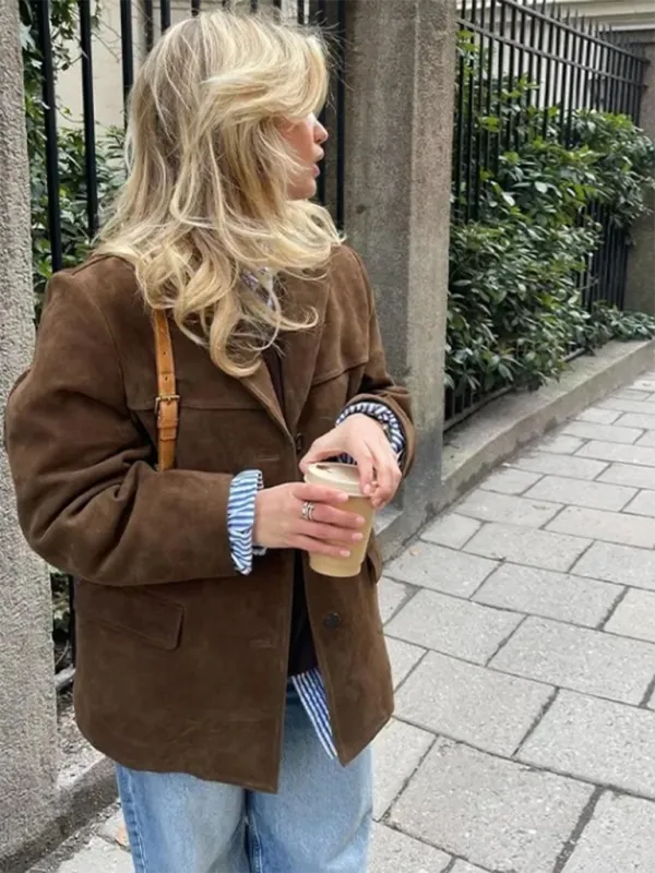 Vintage Business Casual Faux Suede Coat