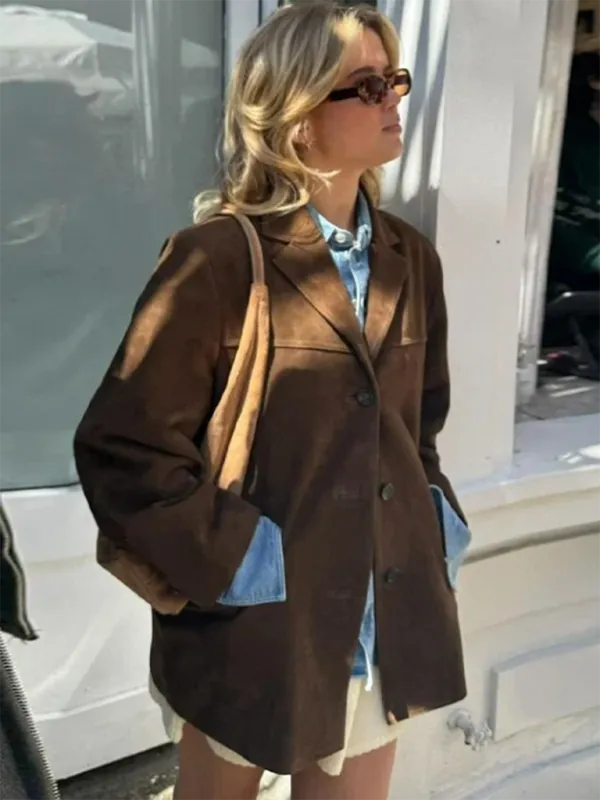 Vintage Business Casual Faux Suede Coat