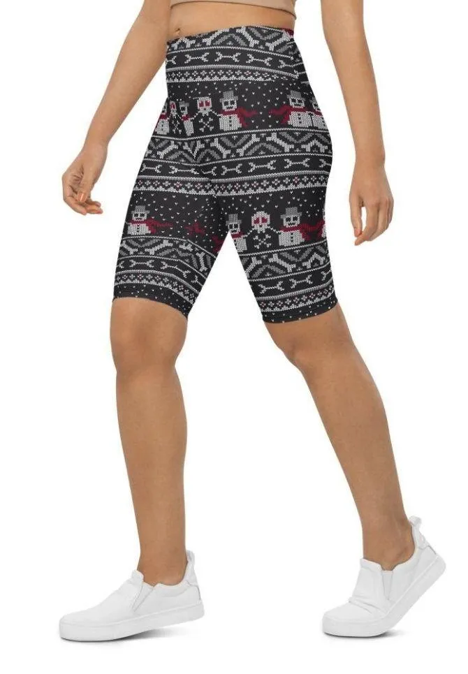 Vintage Goth Knitted Print Biker Shorts
