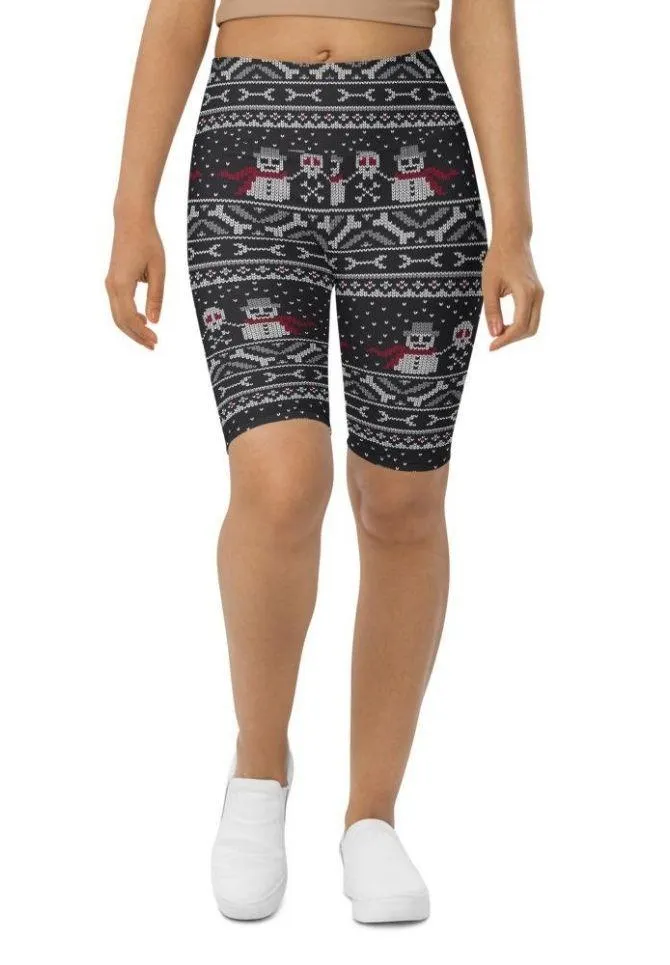 Vintage Goth Knitted Print Biker Shorts
