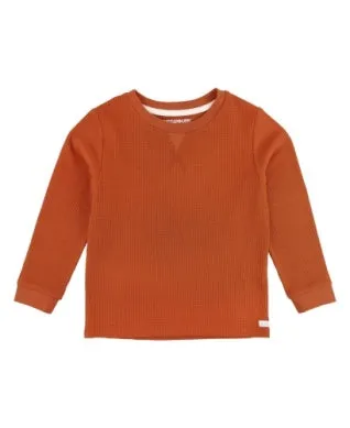Waffle Knit Crew Neck Shirt in Rust