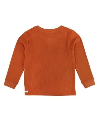 Waffle Knit Crew Neck Shirt in Rust