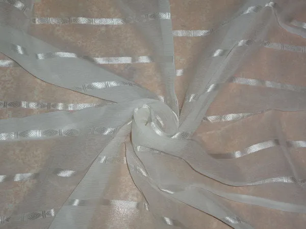 White~100% silk chiffon fabric 44" wide bright dobby stripe B2#54[4]