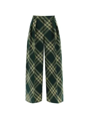 Wide-Leg Check Wool Trousers