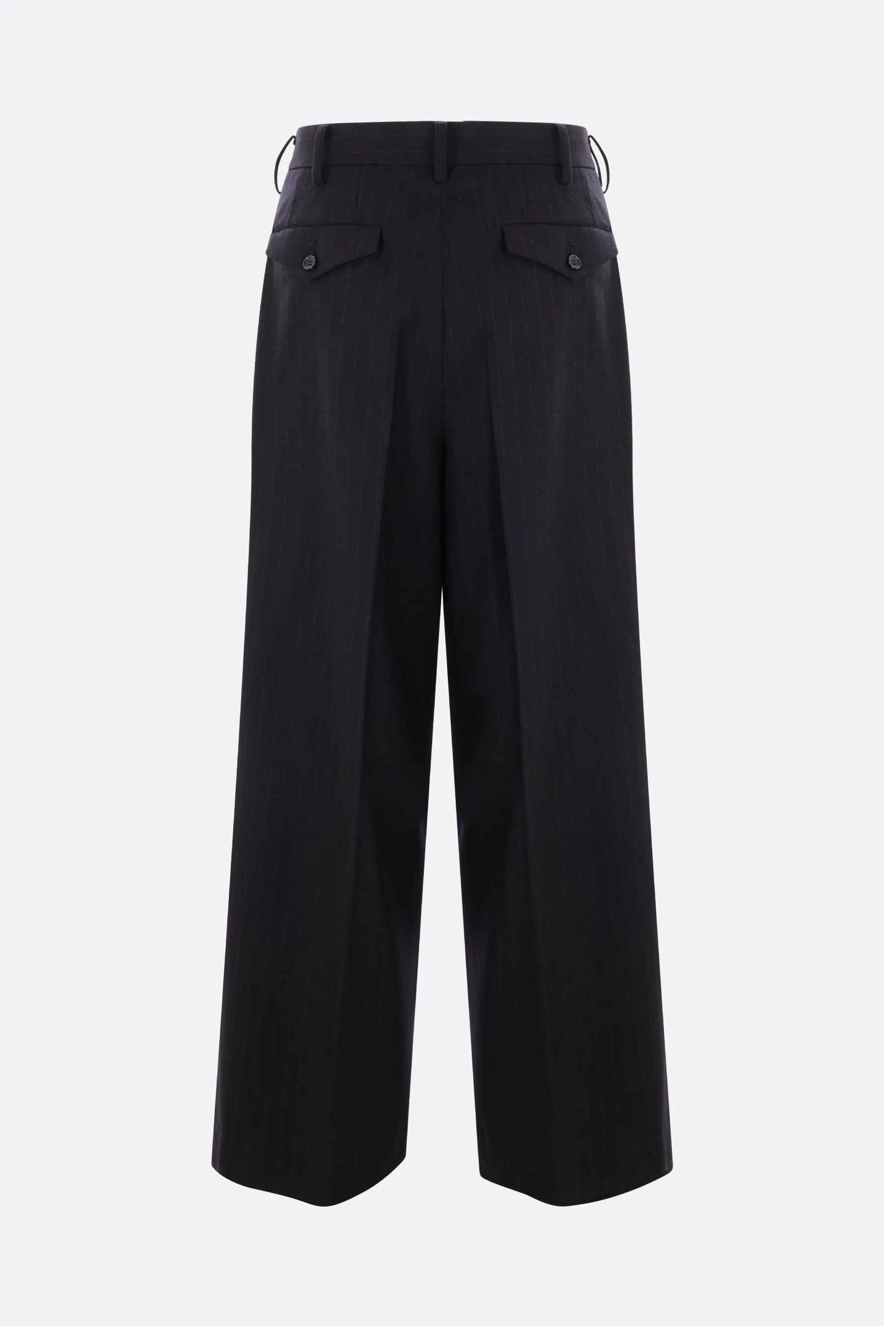 wide-leg pinstriped wool trousers