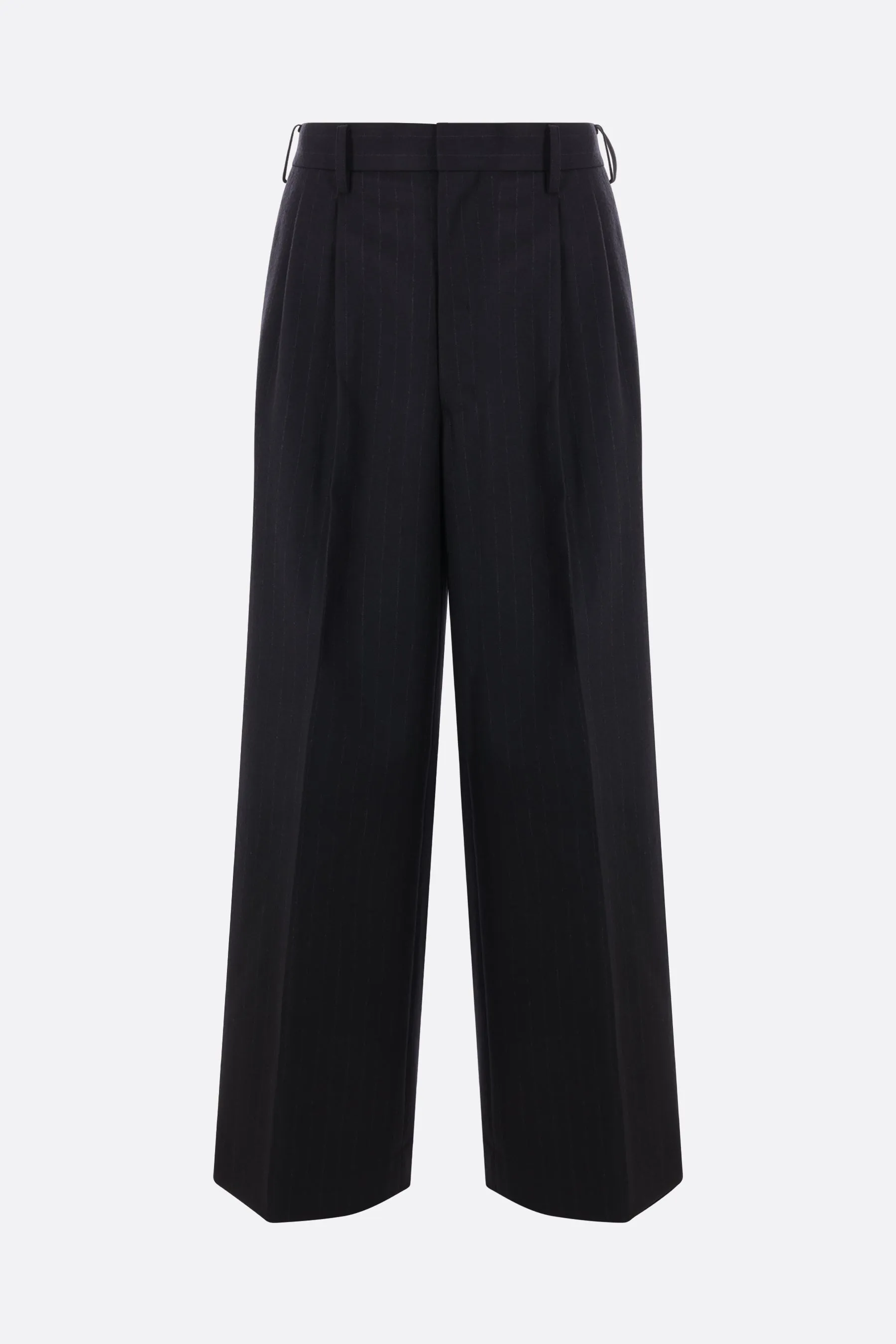 wide-leg pinstriped wool trousers