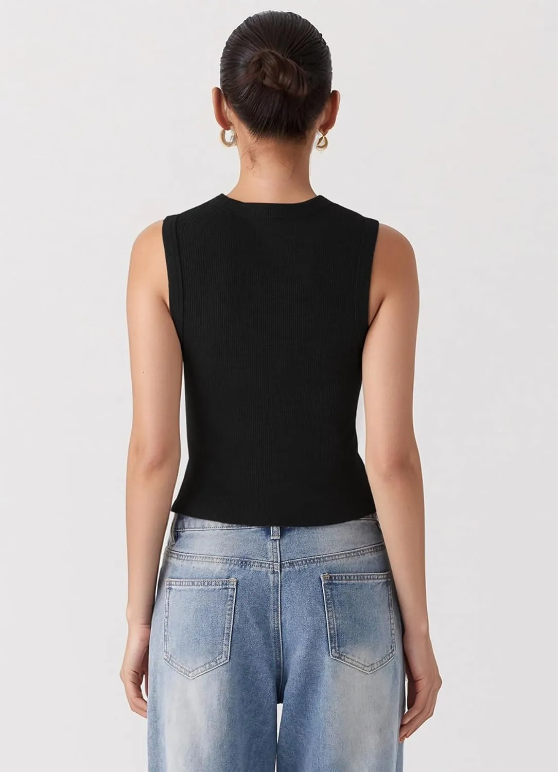 Womens Button Down Tank Tops Ribbed Summer Vest Button Up Open Front Sleeveless Slim Fit Crop Going Out Tops