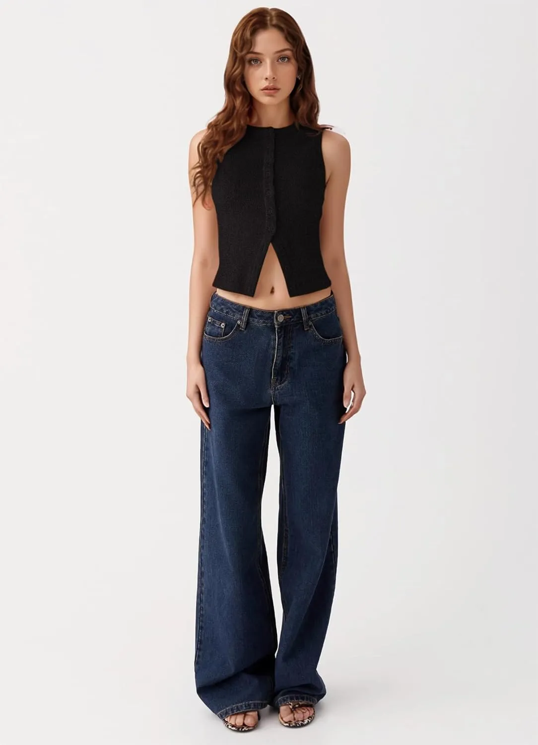 Womens Button Down Tank Tops Ribbed Summer Vest Button Up Open Front Sleeveless Slim Fit Crop Going Out Tops