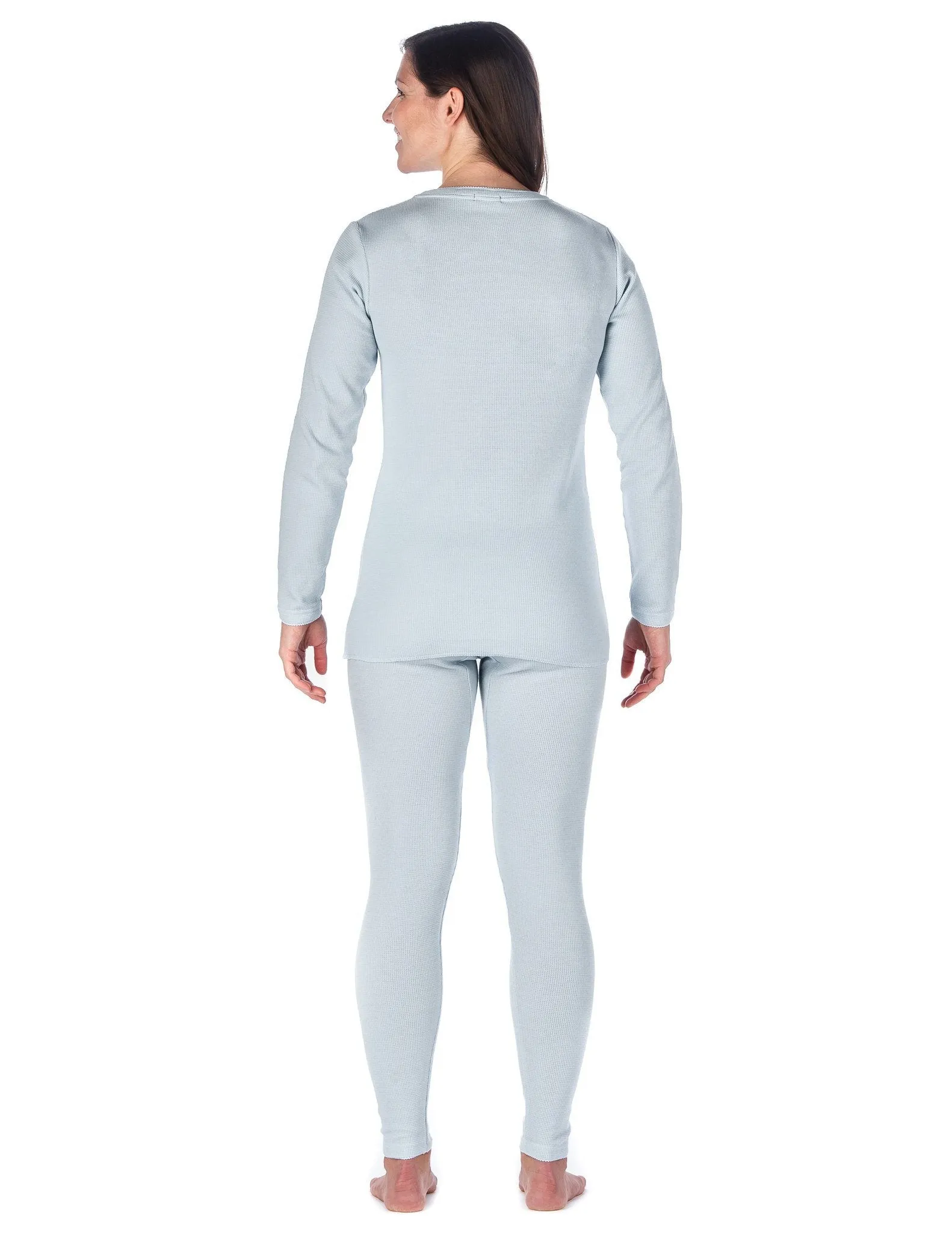 Women's Classic Waffle Knit Thermal Top and Bottom Set - Light Blue
