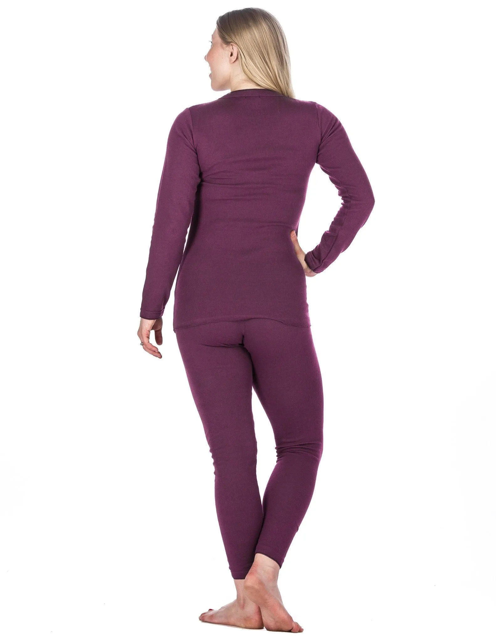 Women's Extreme Cold Waffle Knit Thermal Top and Bottom Set - Purple