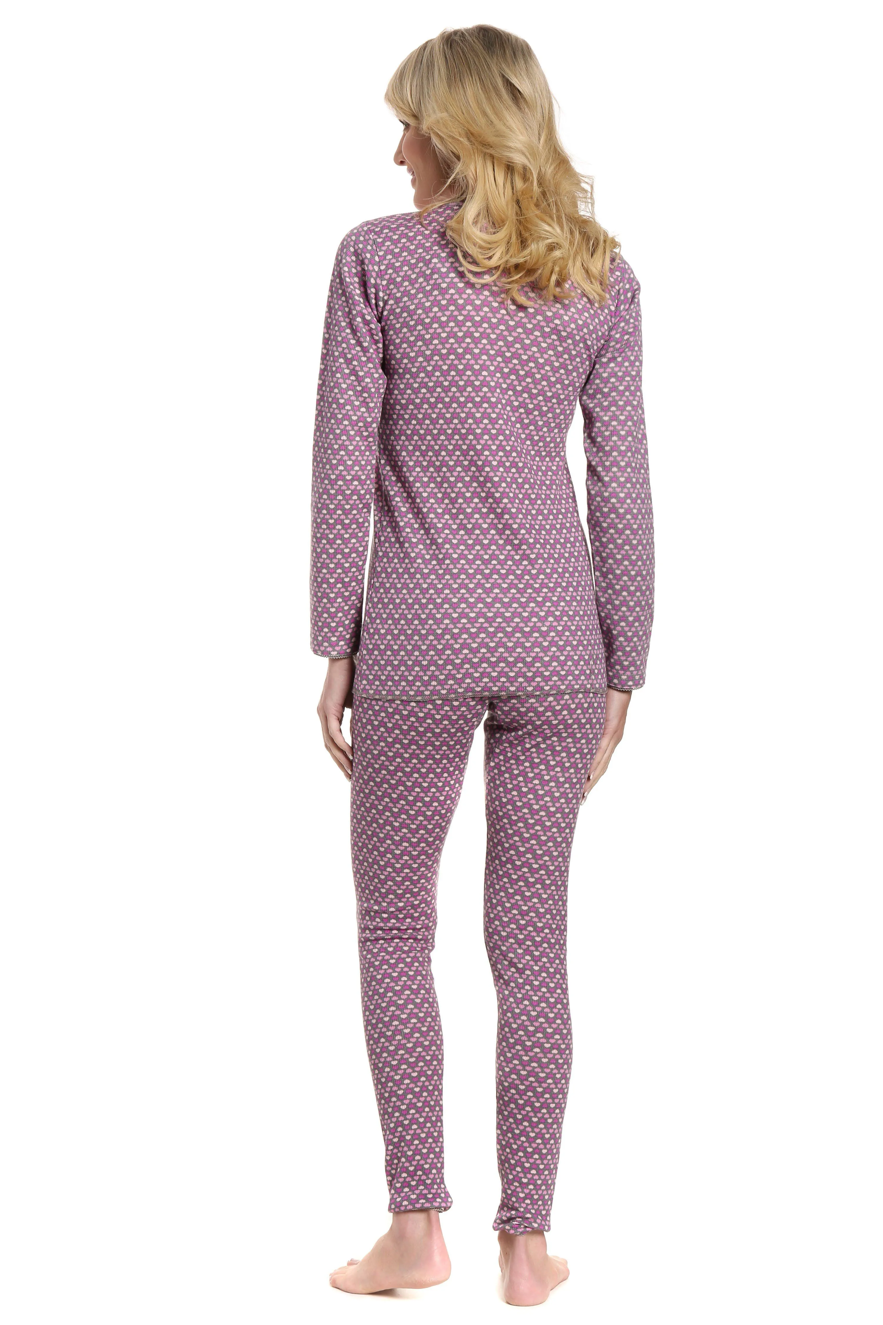 Womens Printed Extreme Cold Waffle Knit Thermal Top and Bottom Set