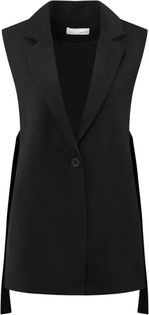 Women's Sleeveless Vest Blazer Lapel Collar Open Front Office Work Long Jacket Vests