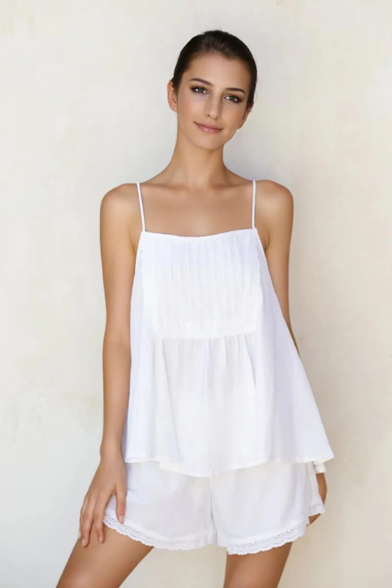 Womens Summer 2 Piece Set Sleeveless Tie Straps Ruffle Trim Top and Shorts Sets Soft Cozy Pajamas Set