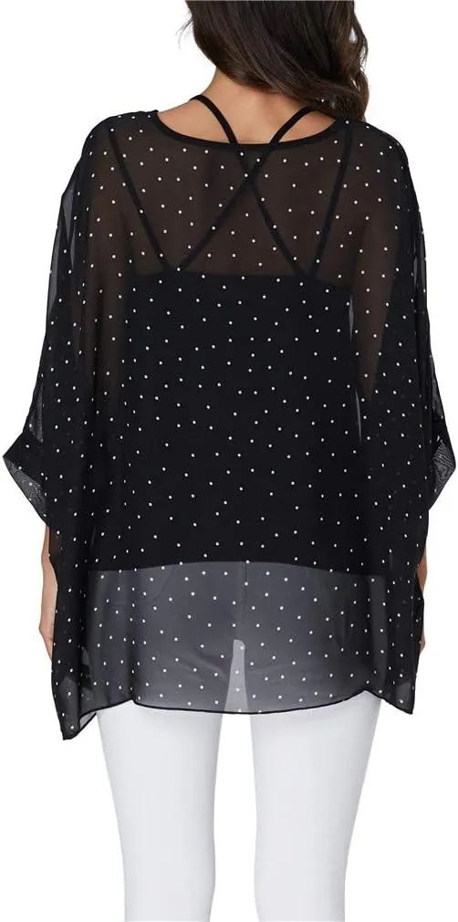 Womens Summer Printed Batwing Sleeve Top Chiffon Poncho Casual Loose Sheer Blouse Shirt