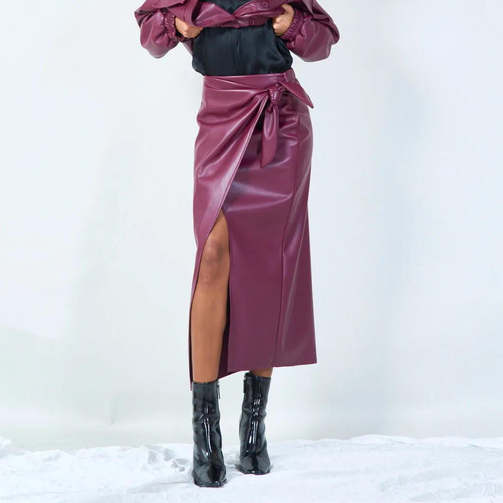 Wrap midi skirt with knotted detail wholesale